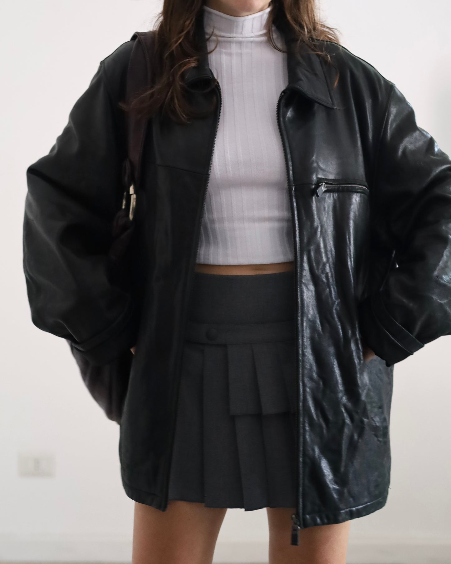 Leather bomber jacket