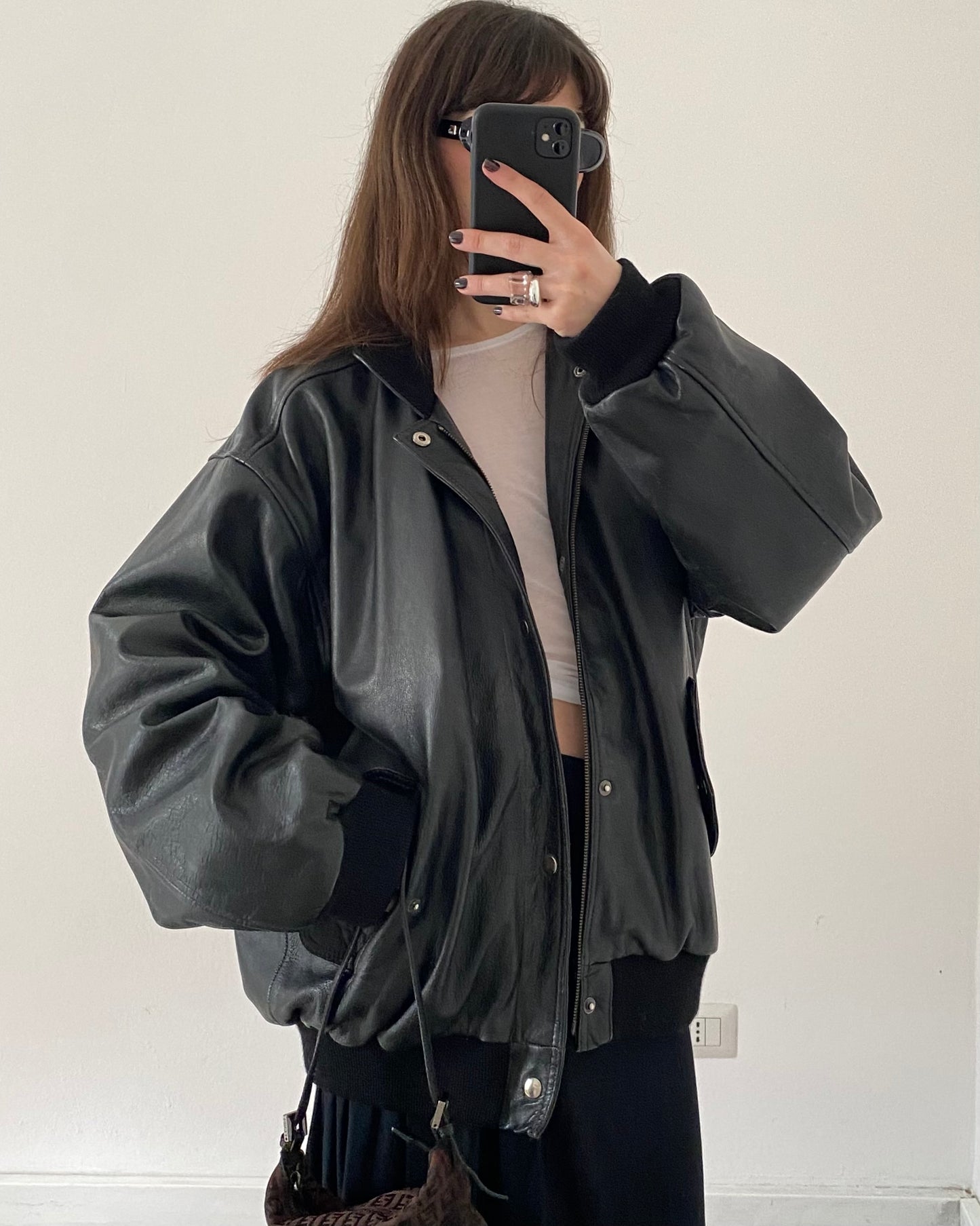 Leather bomber jacket