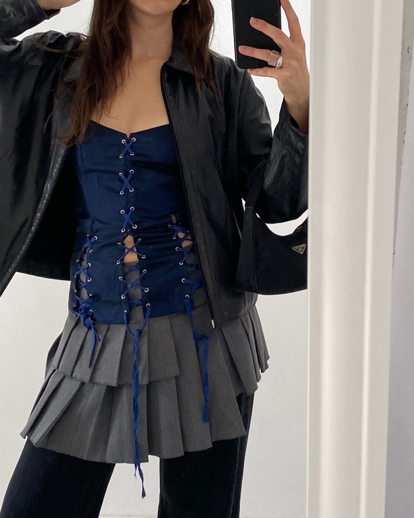 Midnight blue lace up corset