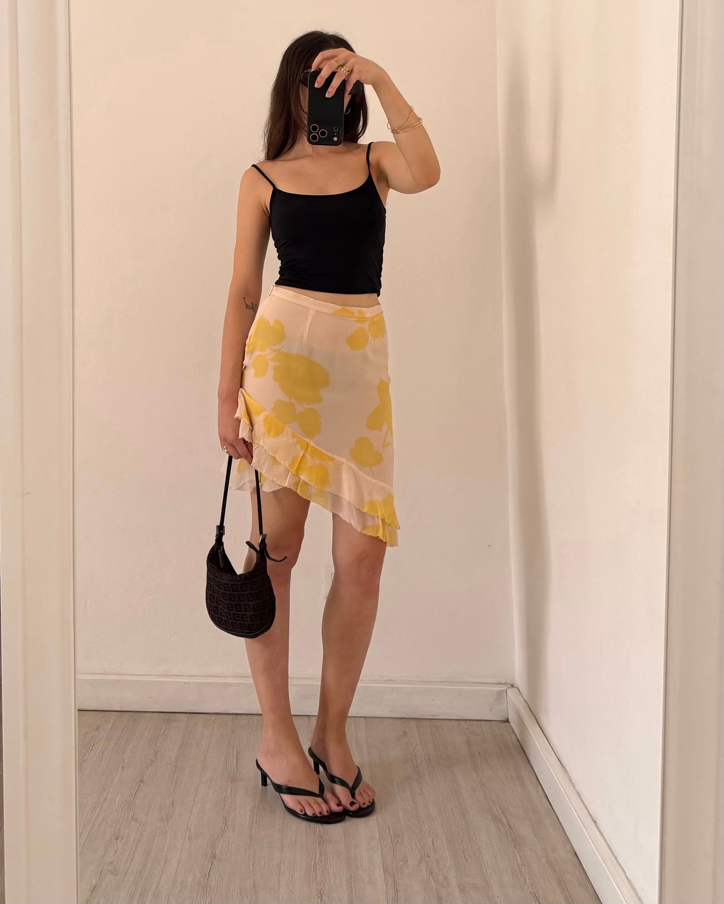 00s pastel yellow midi skirt