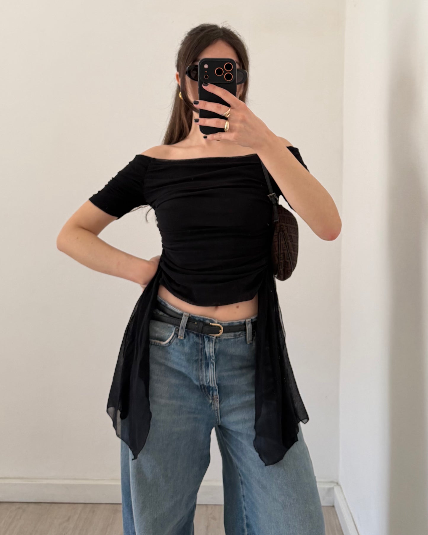 Off the shoulder tulle top