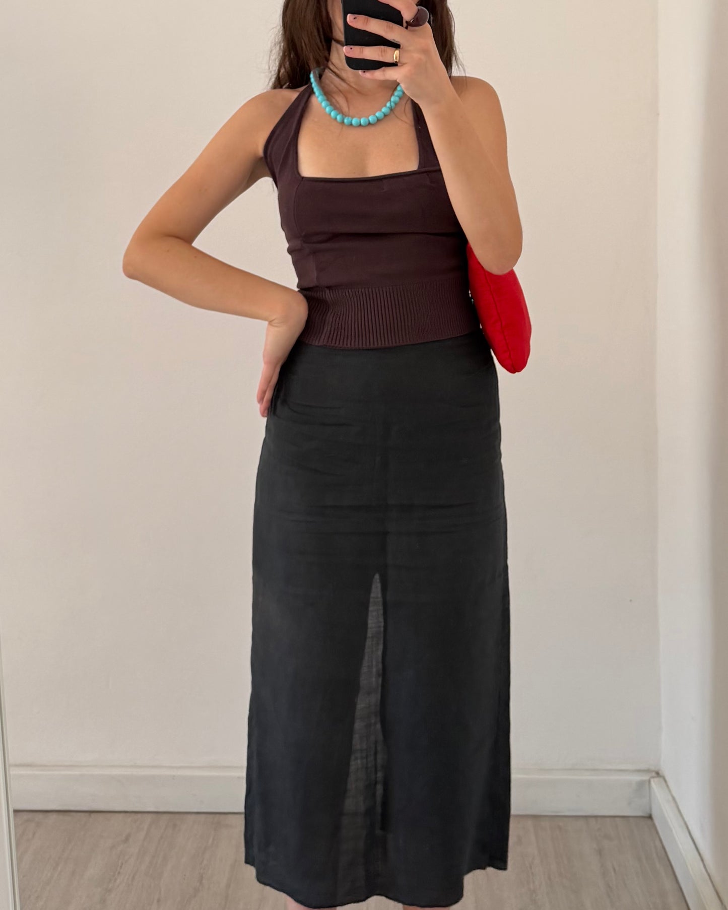 Linen midi skirt