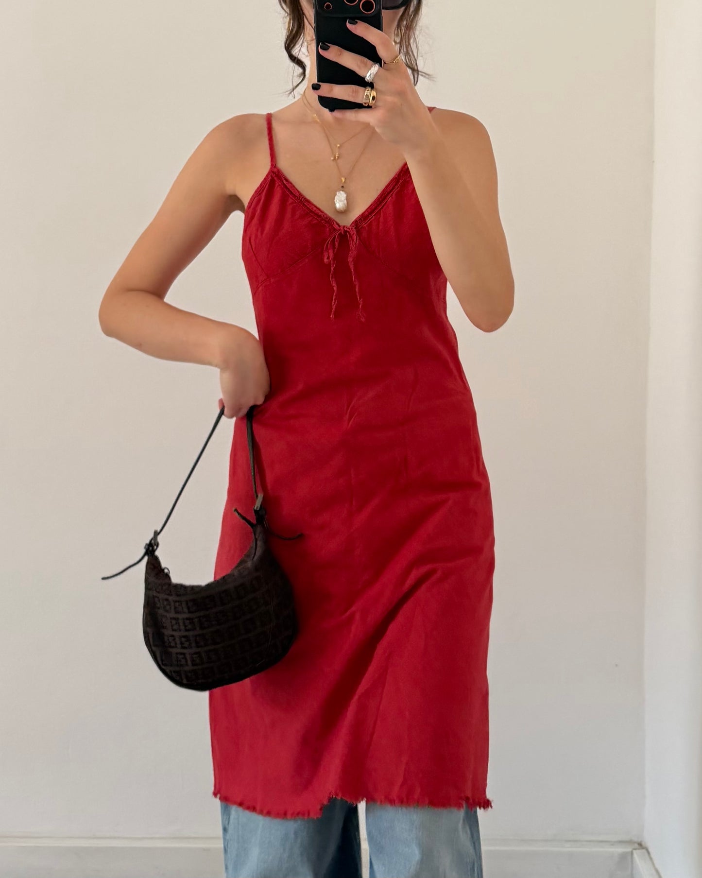 Linen red mini dress
