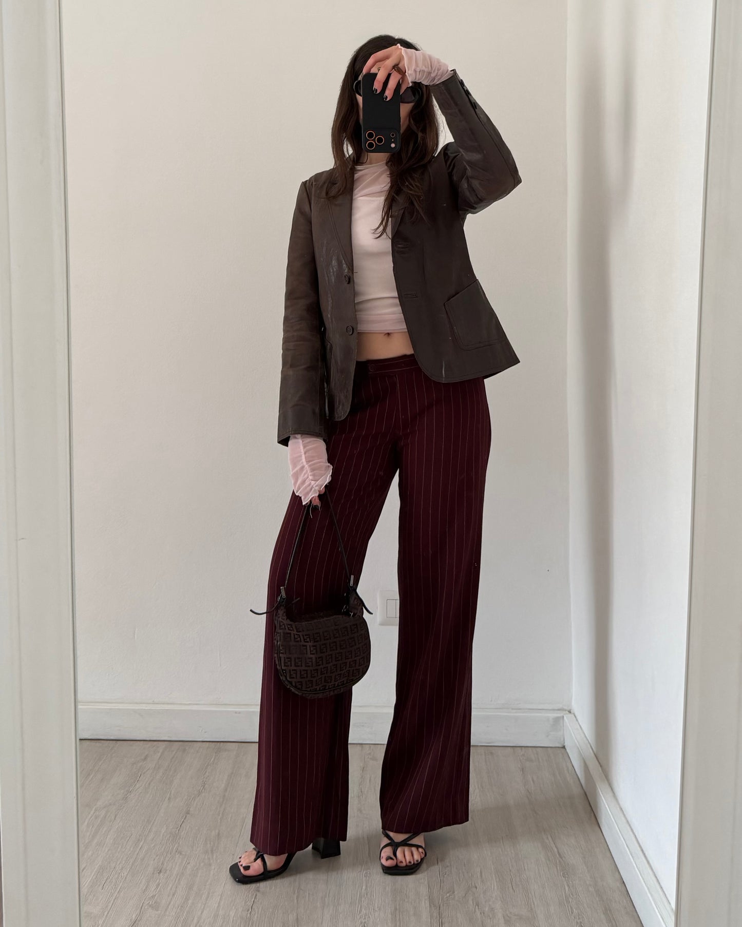 Pinstripe low rise trousers