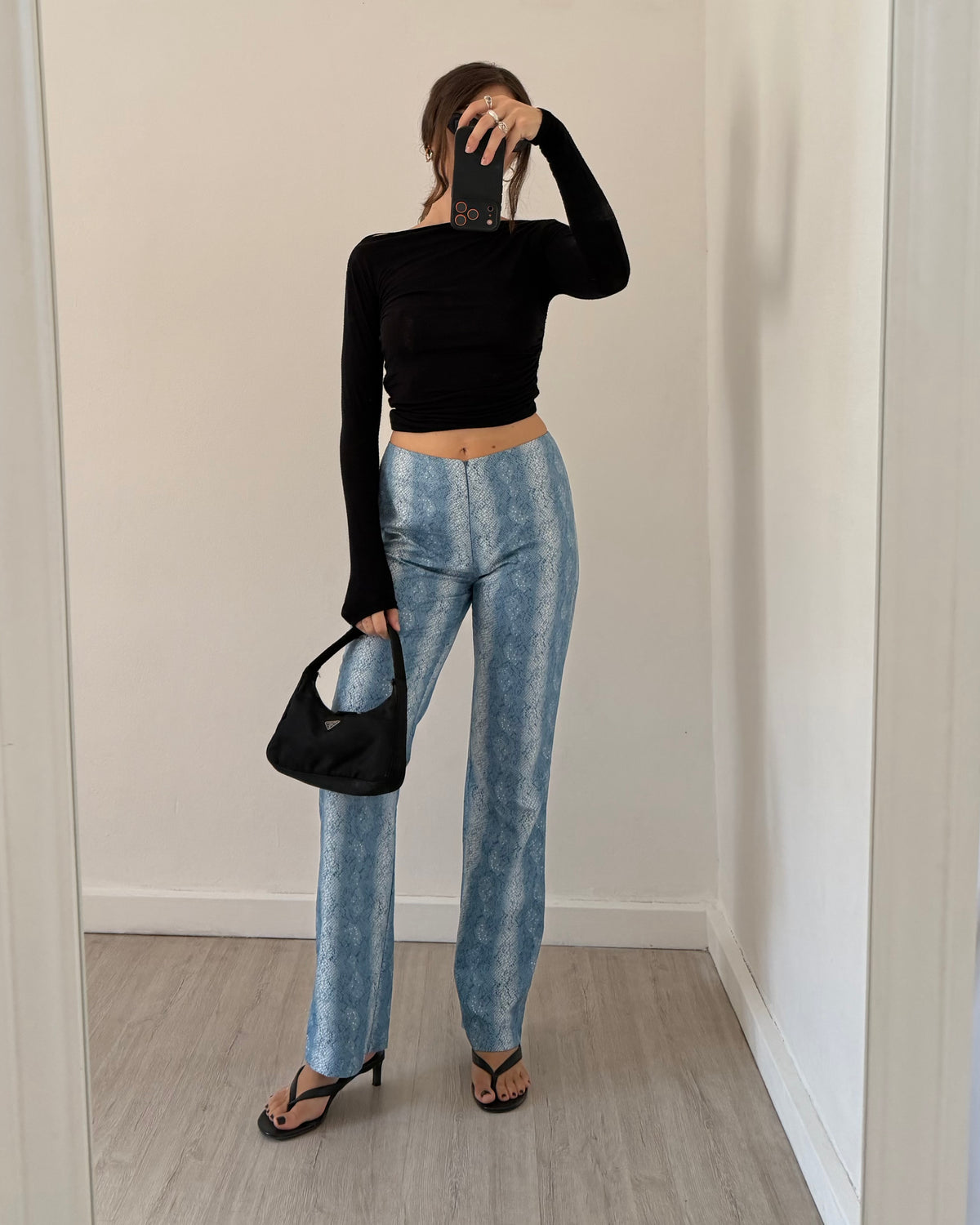 Y2k blue snakeskin flares
