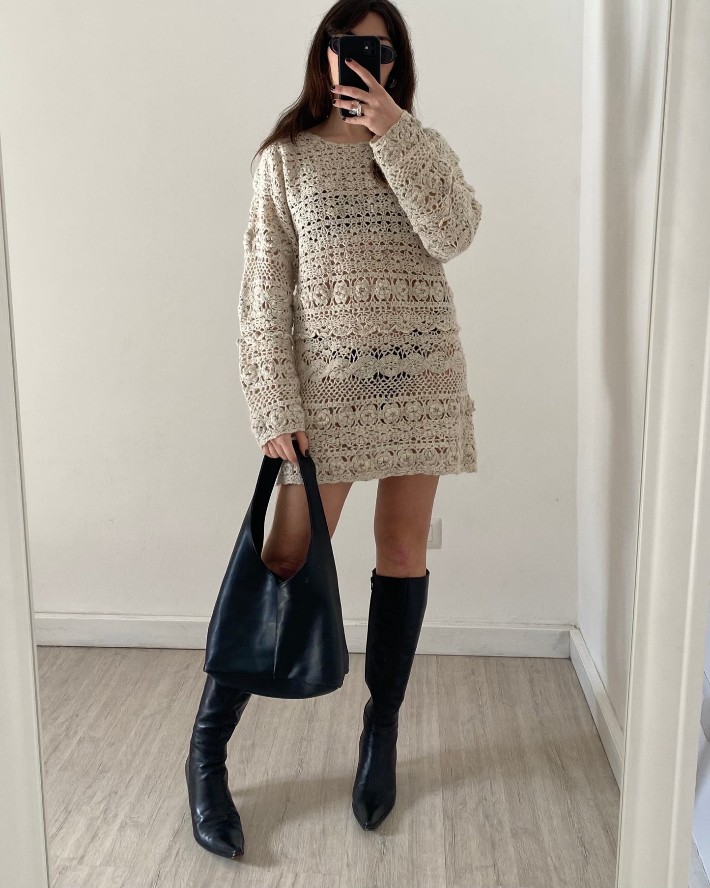 Openwork long knit jumper