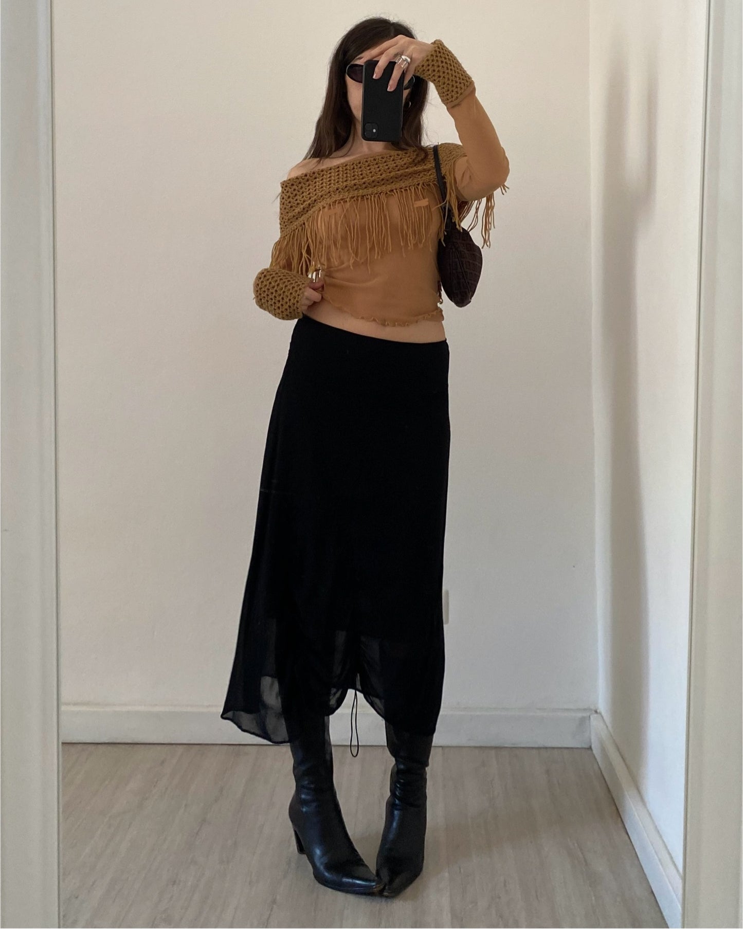 Sheer fringed micro mesh top