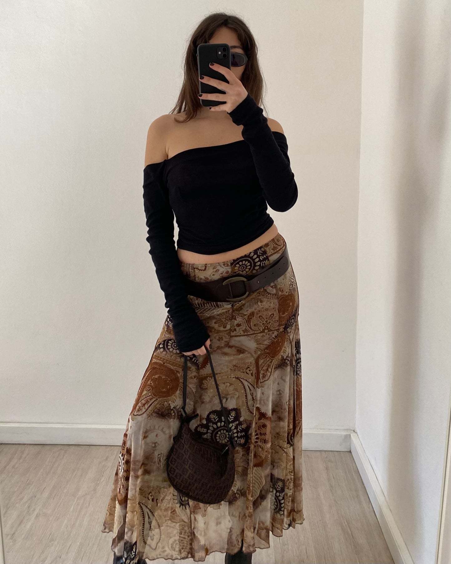 Micro mesh long skirt