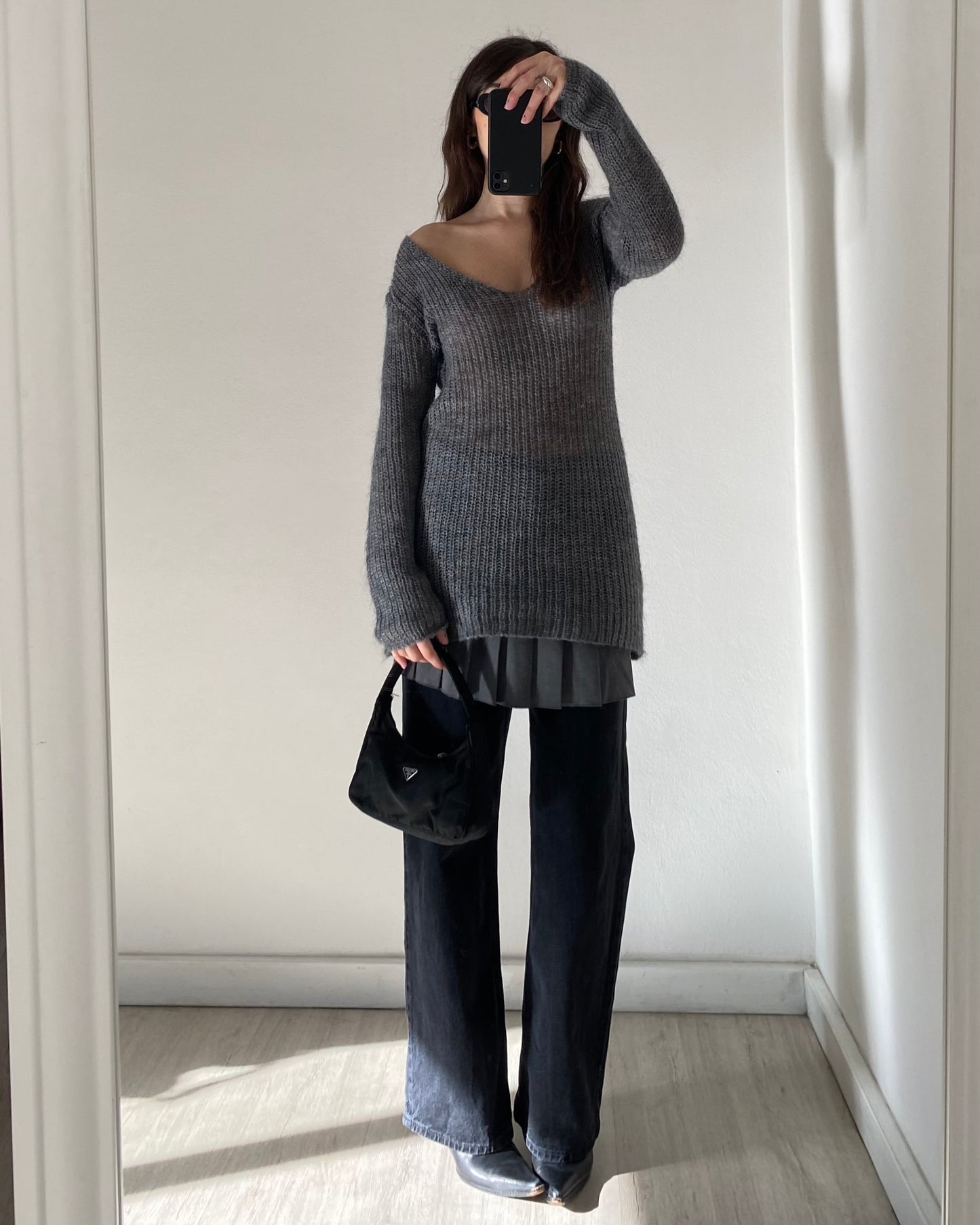 Mohair knit top with satin ribbon