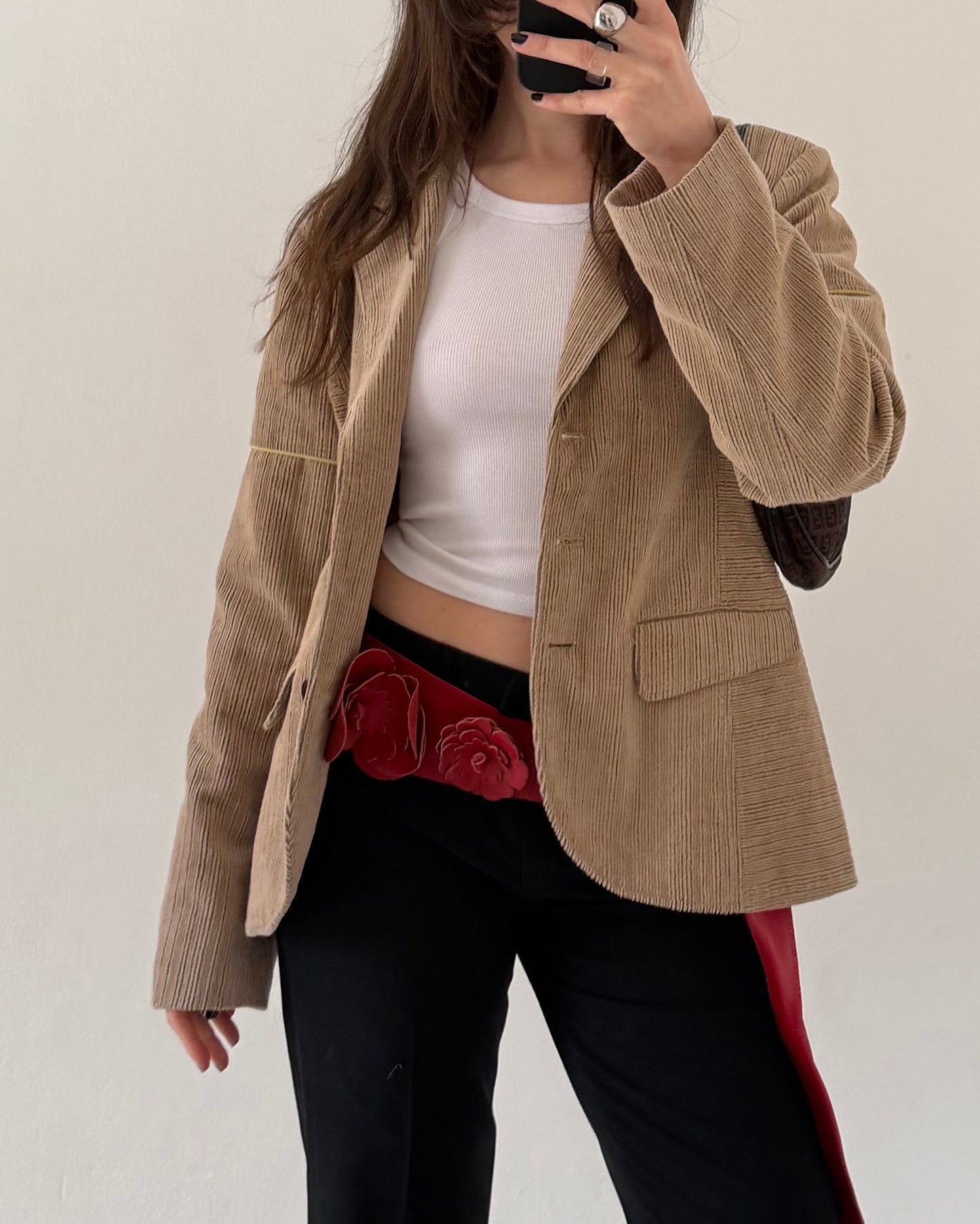 00s cord blazer with embroidery