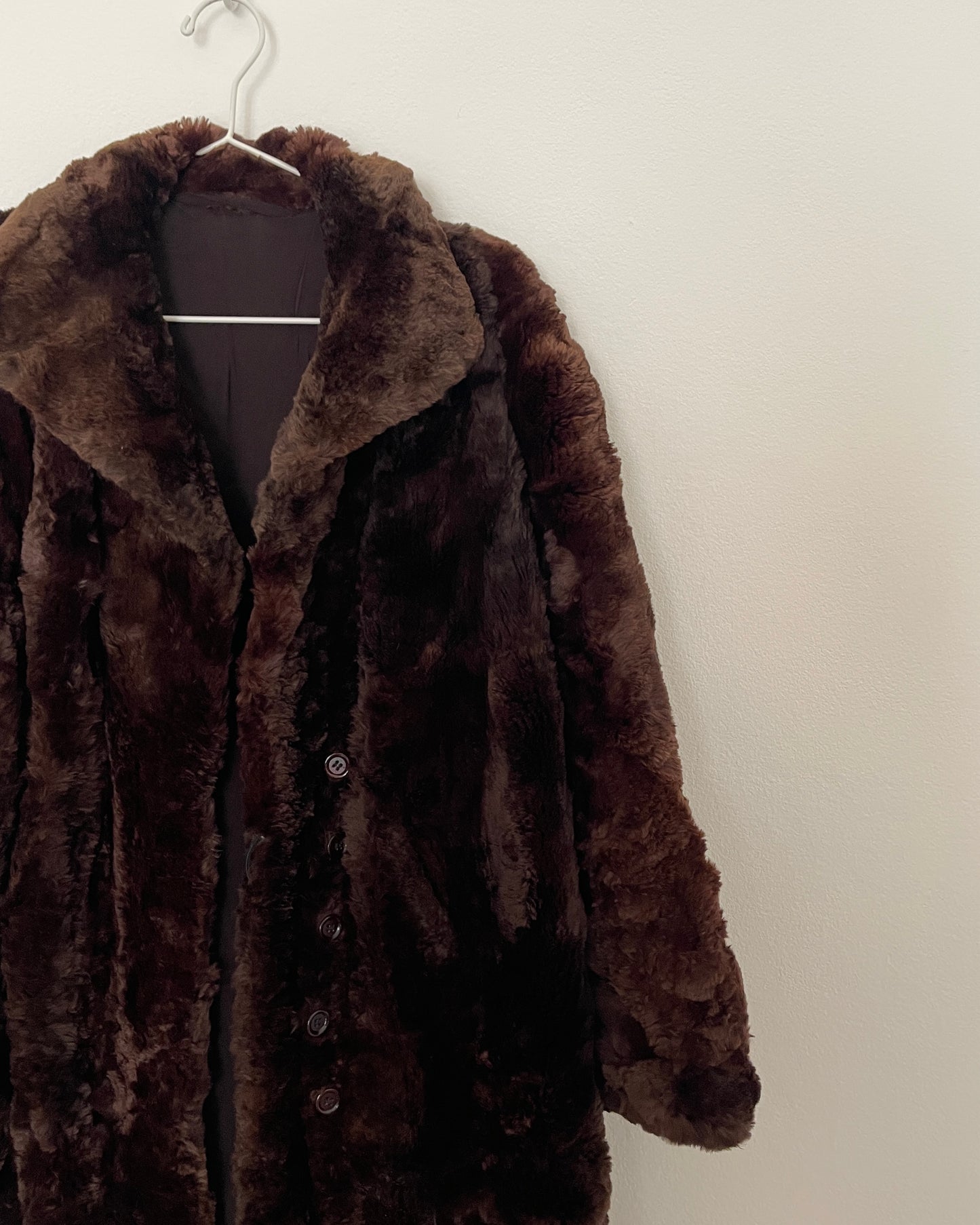Brown long faux fur coat