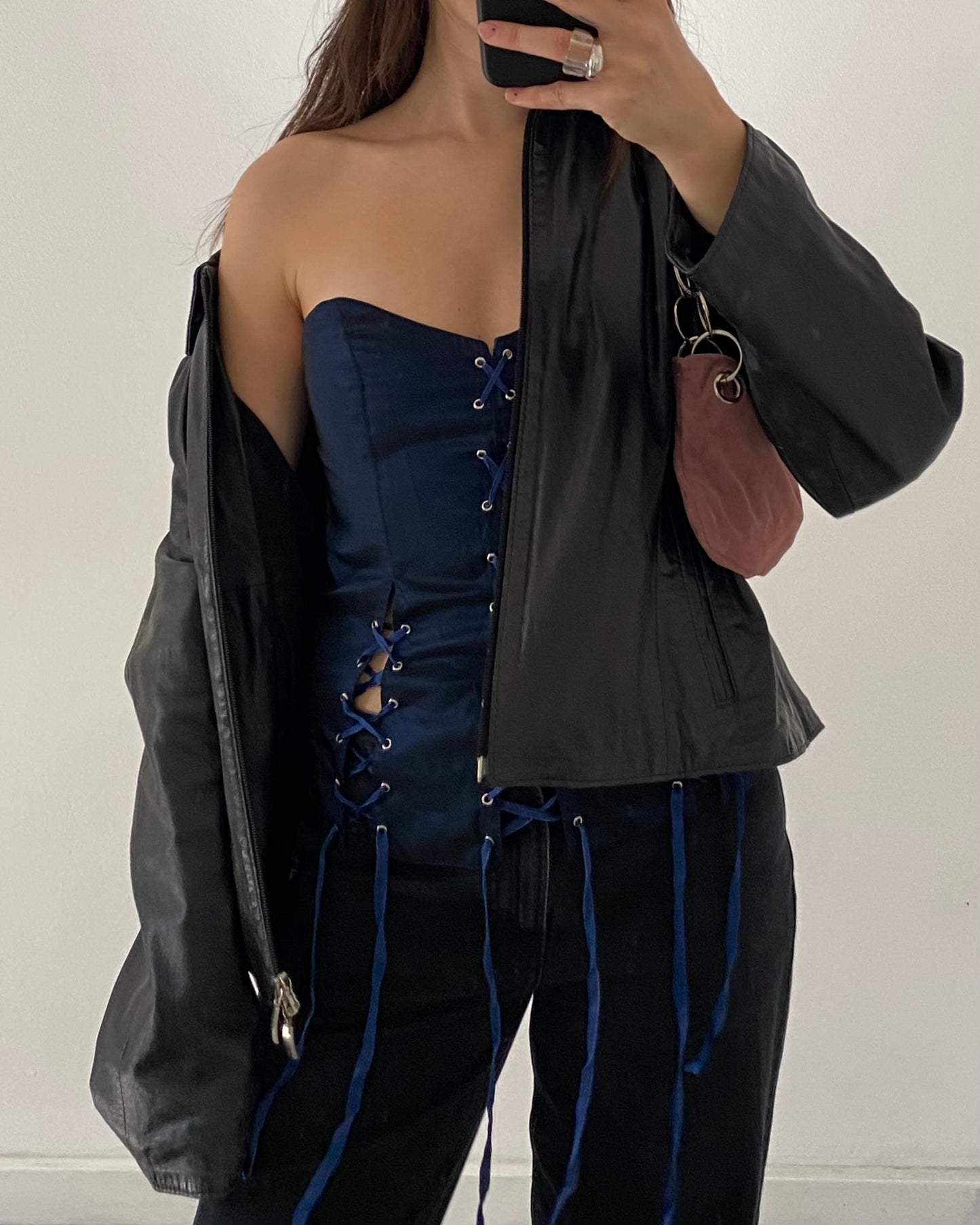Midnight blue lace up corset