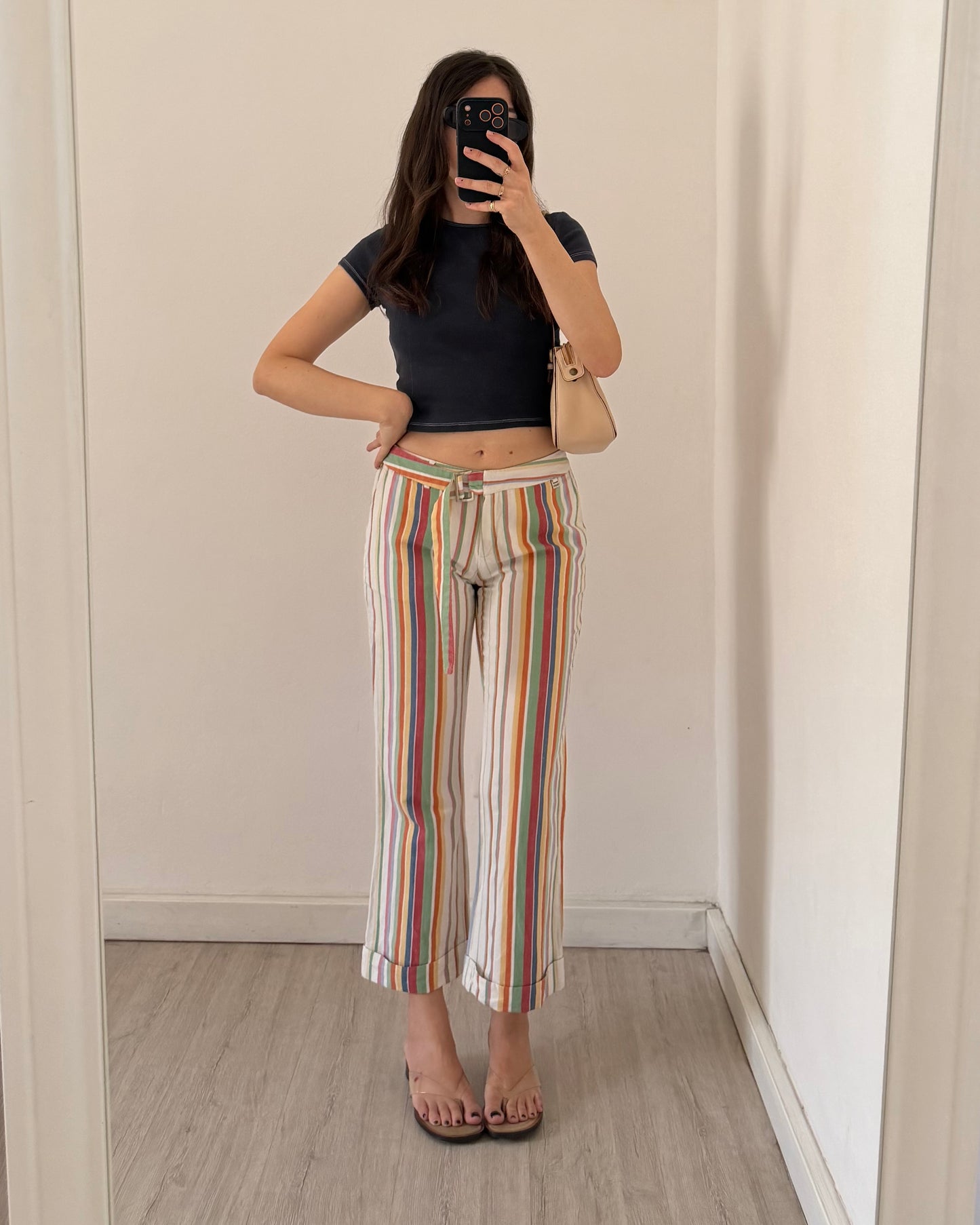 Linen mix striped trousers