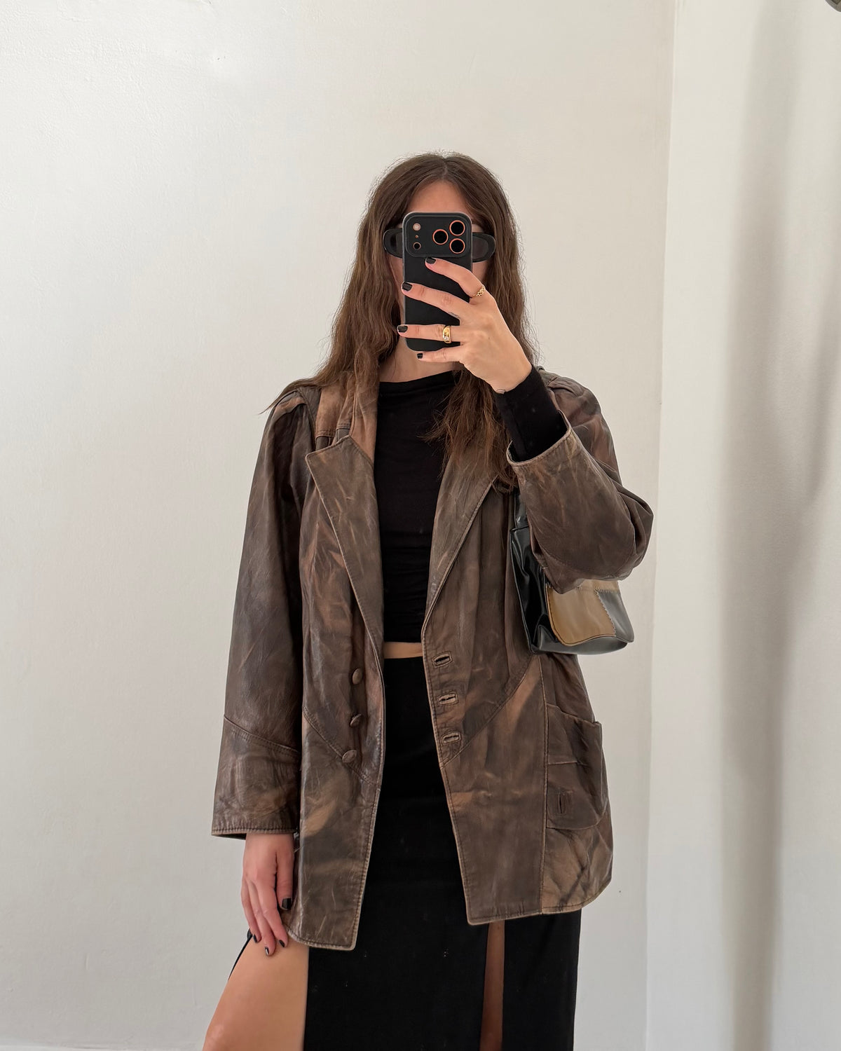 Distressed leather jacket
