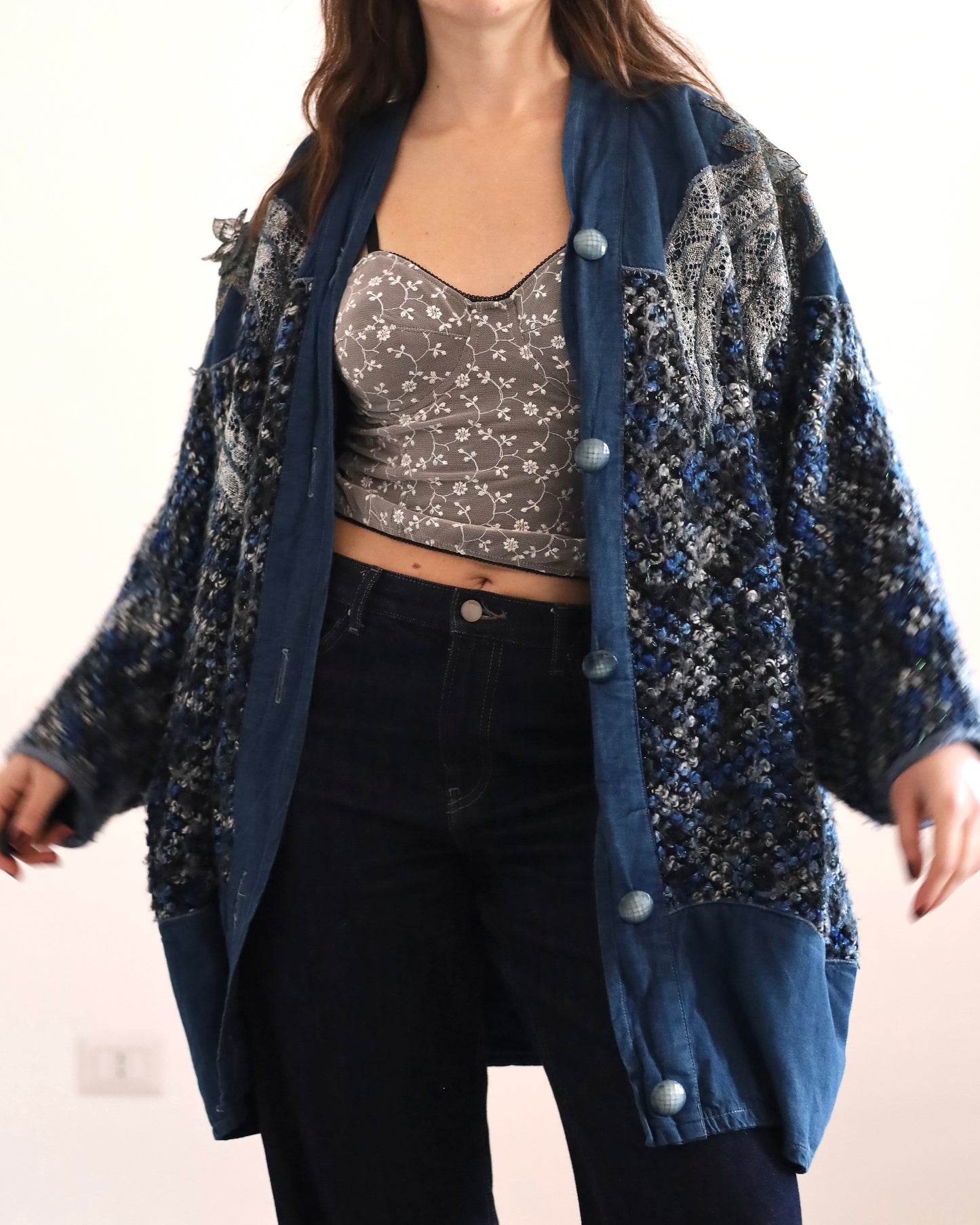 Lurex&denim cardigan