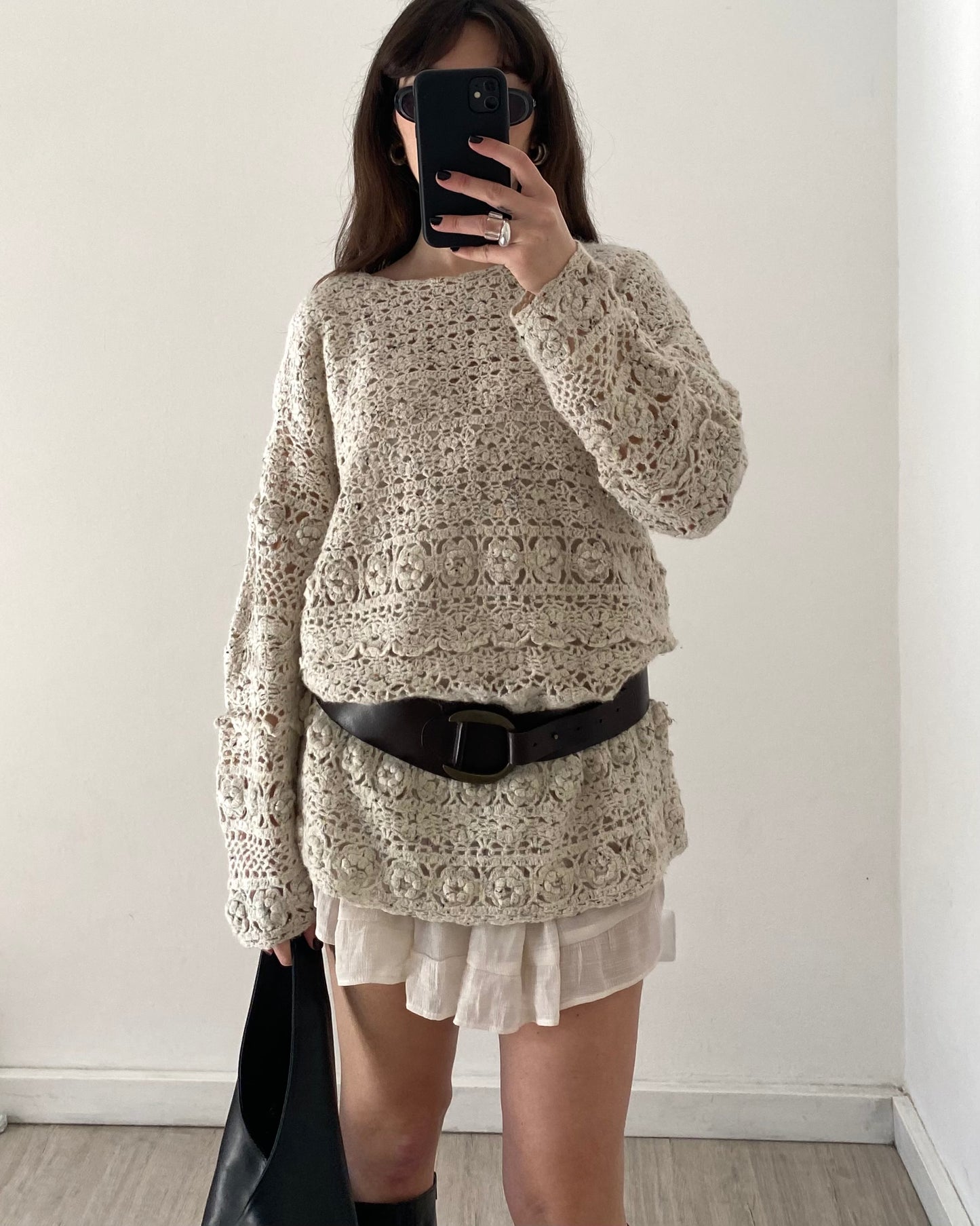 Openwork long knit jumper