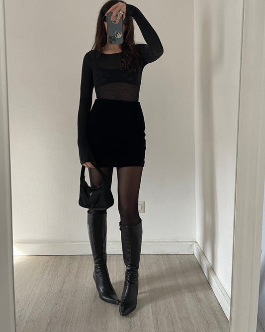 Midnight blue velvet skirt