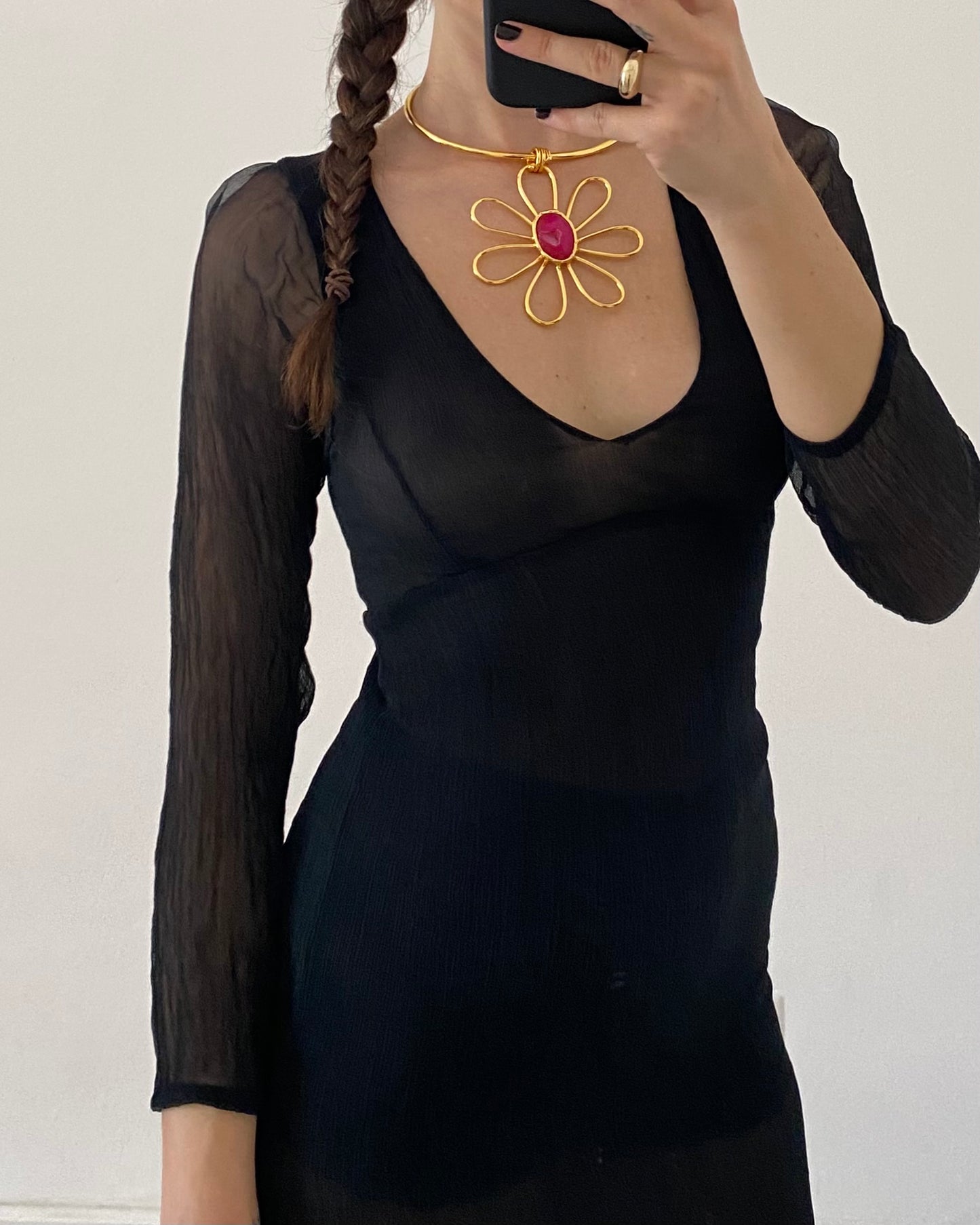 Silk embroidered mini dress