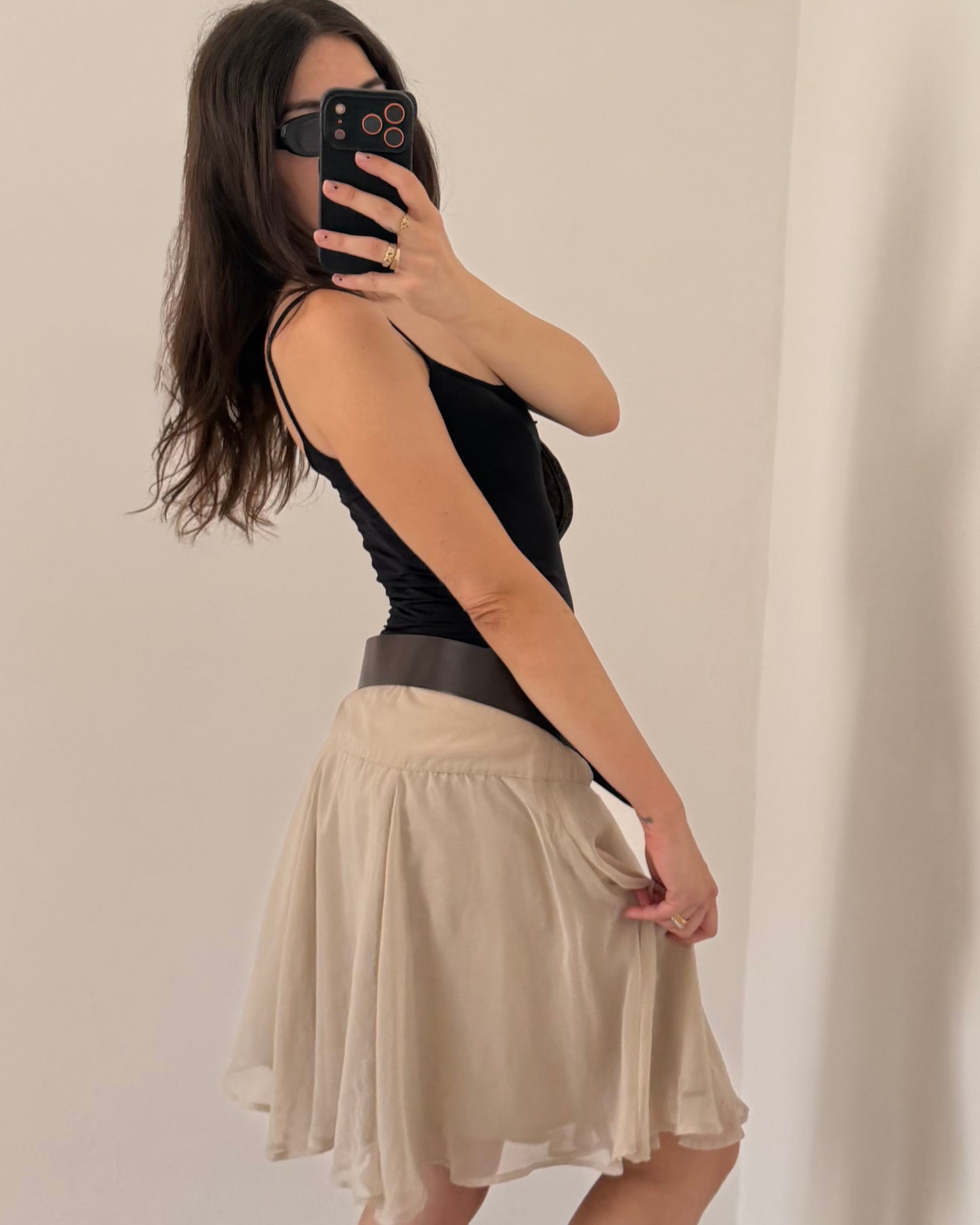 00s beige chiffon skirt