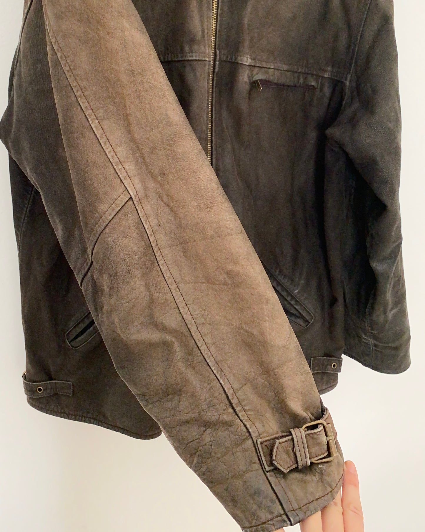 Brown distressed leather jacket