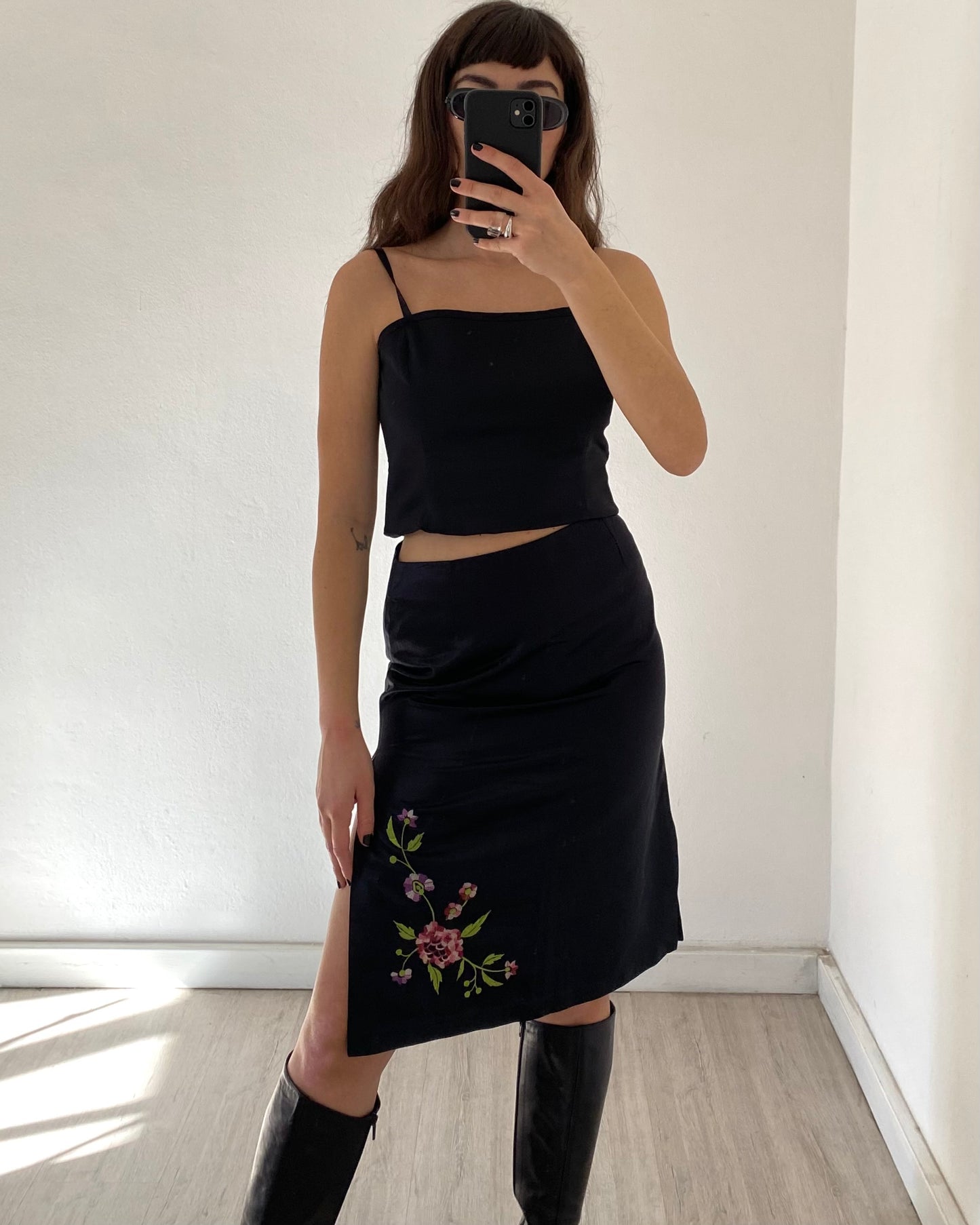 Y2k satin midi skirt