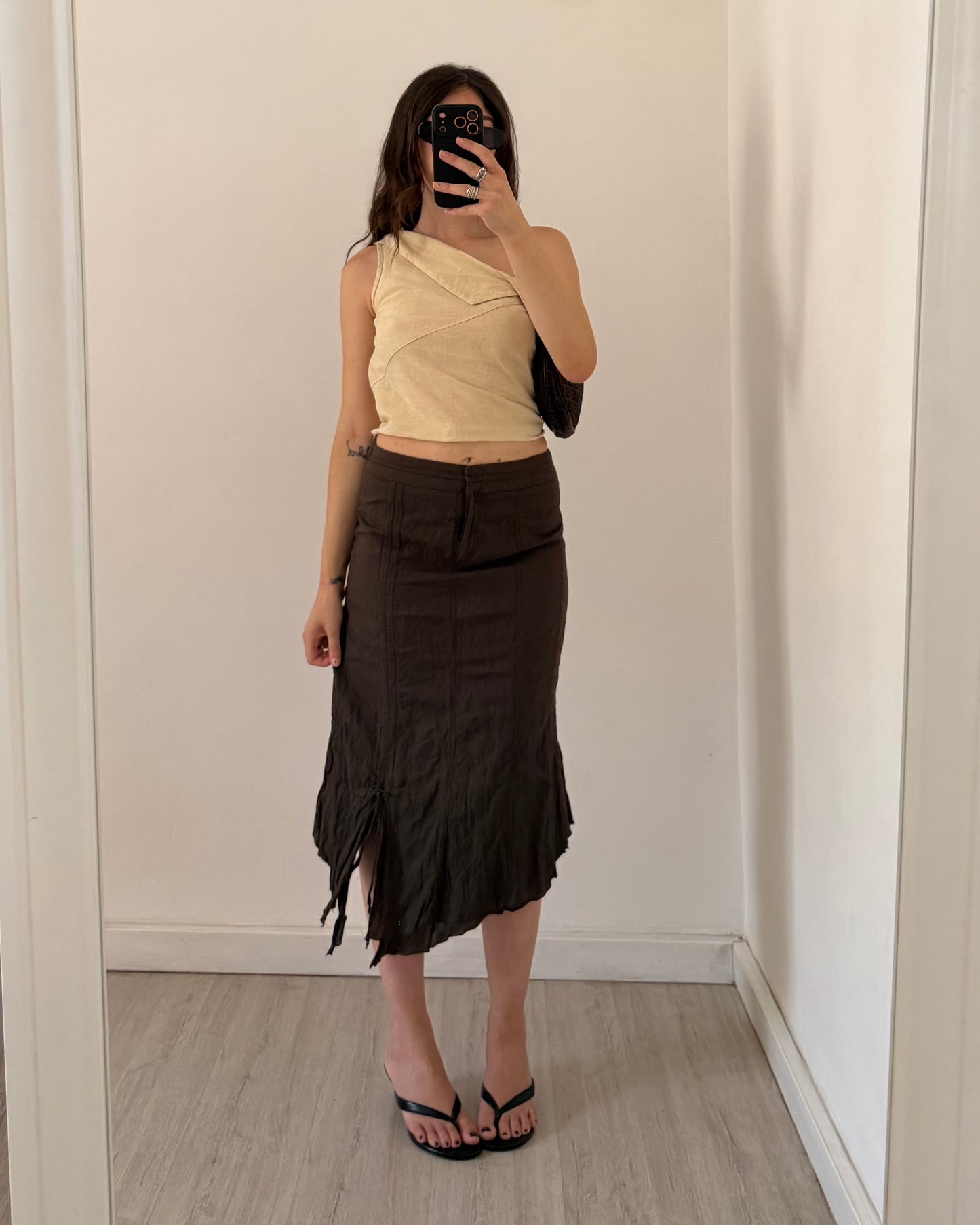 Crinkled midi skirt