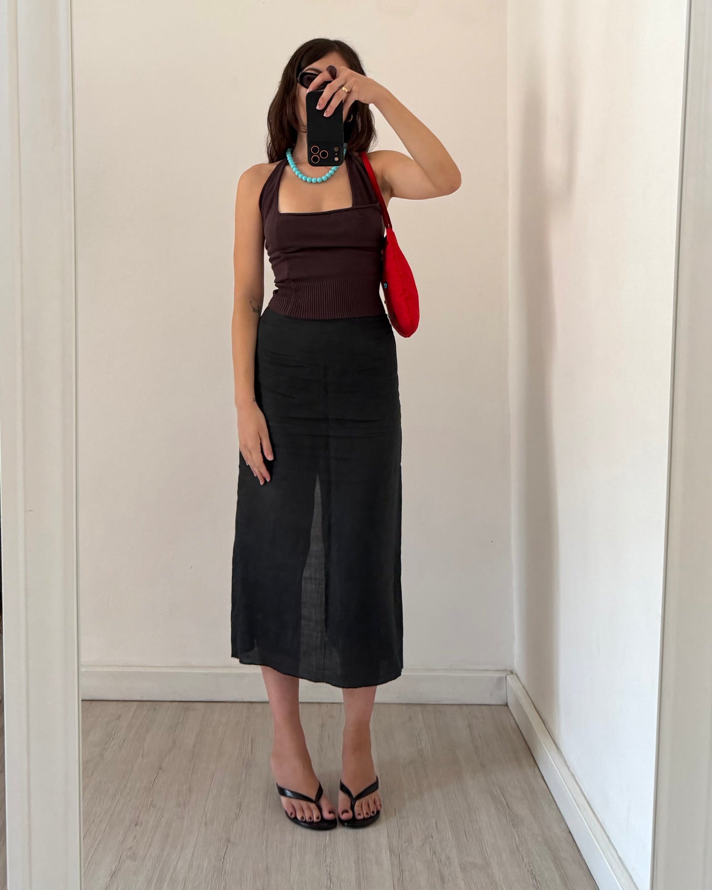 Linen midi skirt