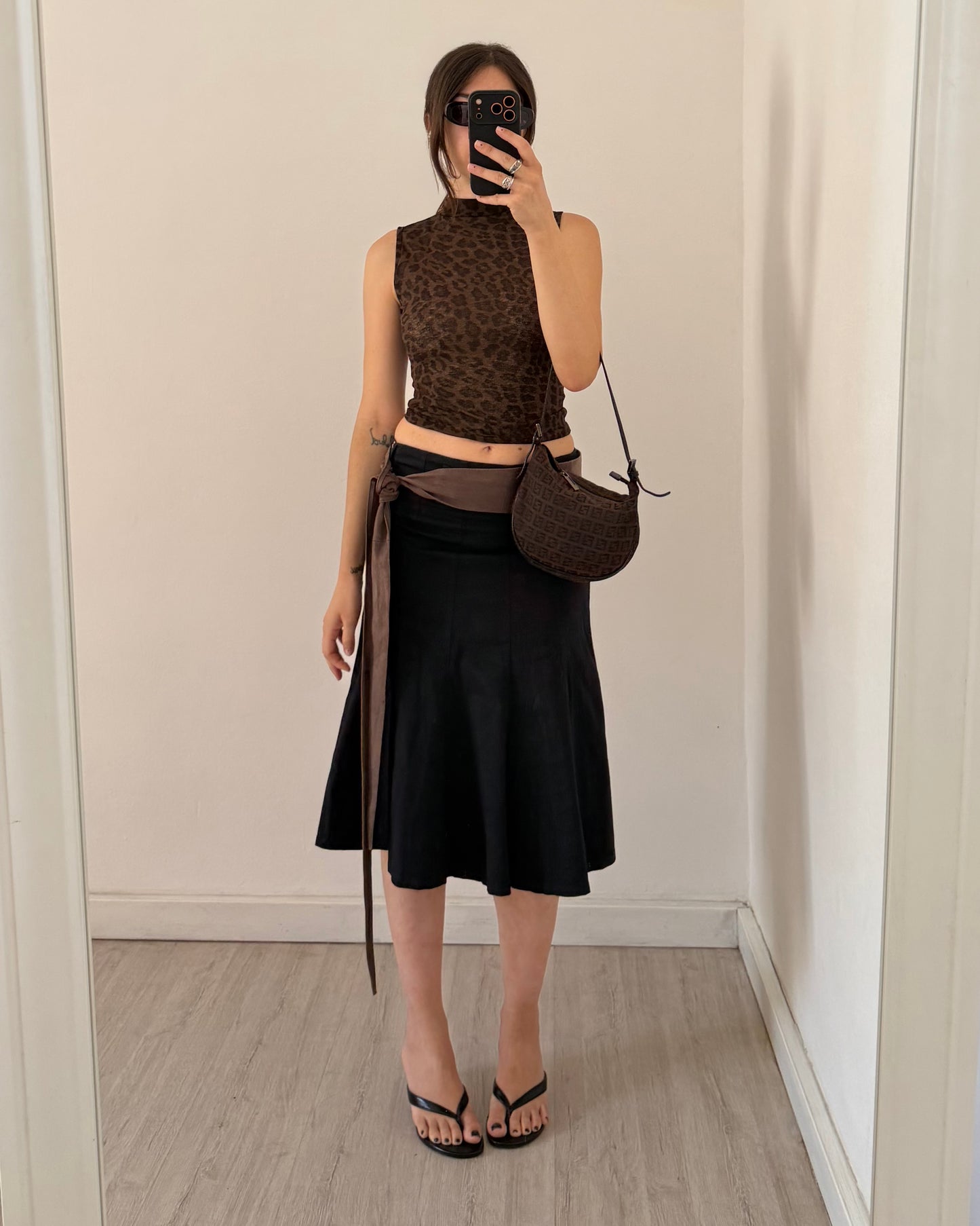 y2k black cotton midi skirt