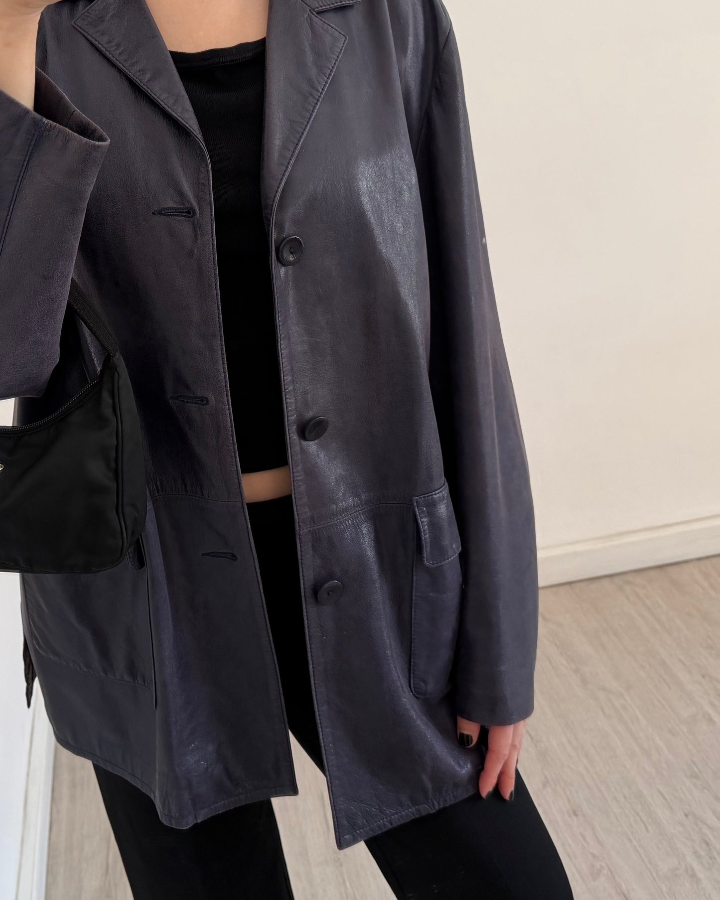 Midnight blue leather jacket