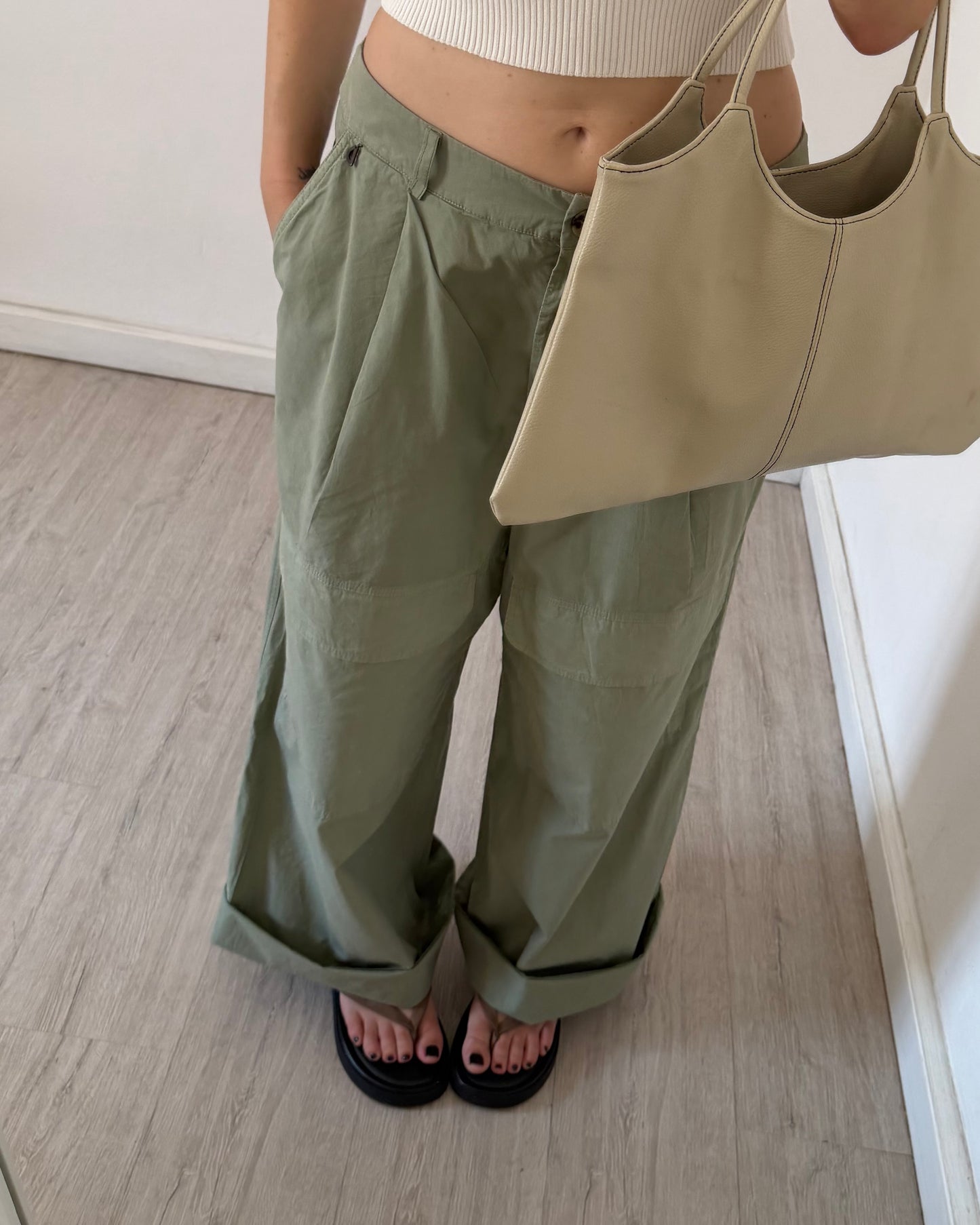 Wide leg cotton trousers
