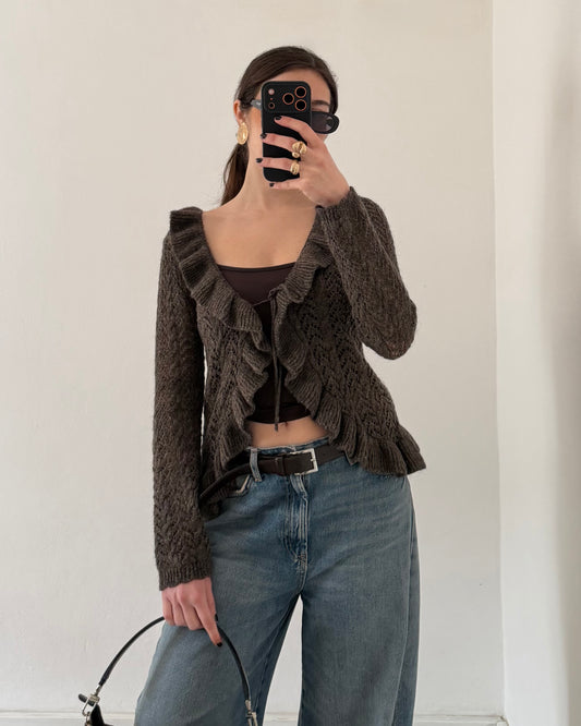 Wool cardigan with volants