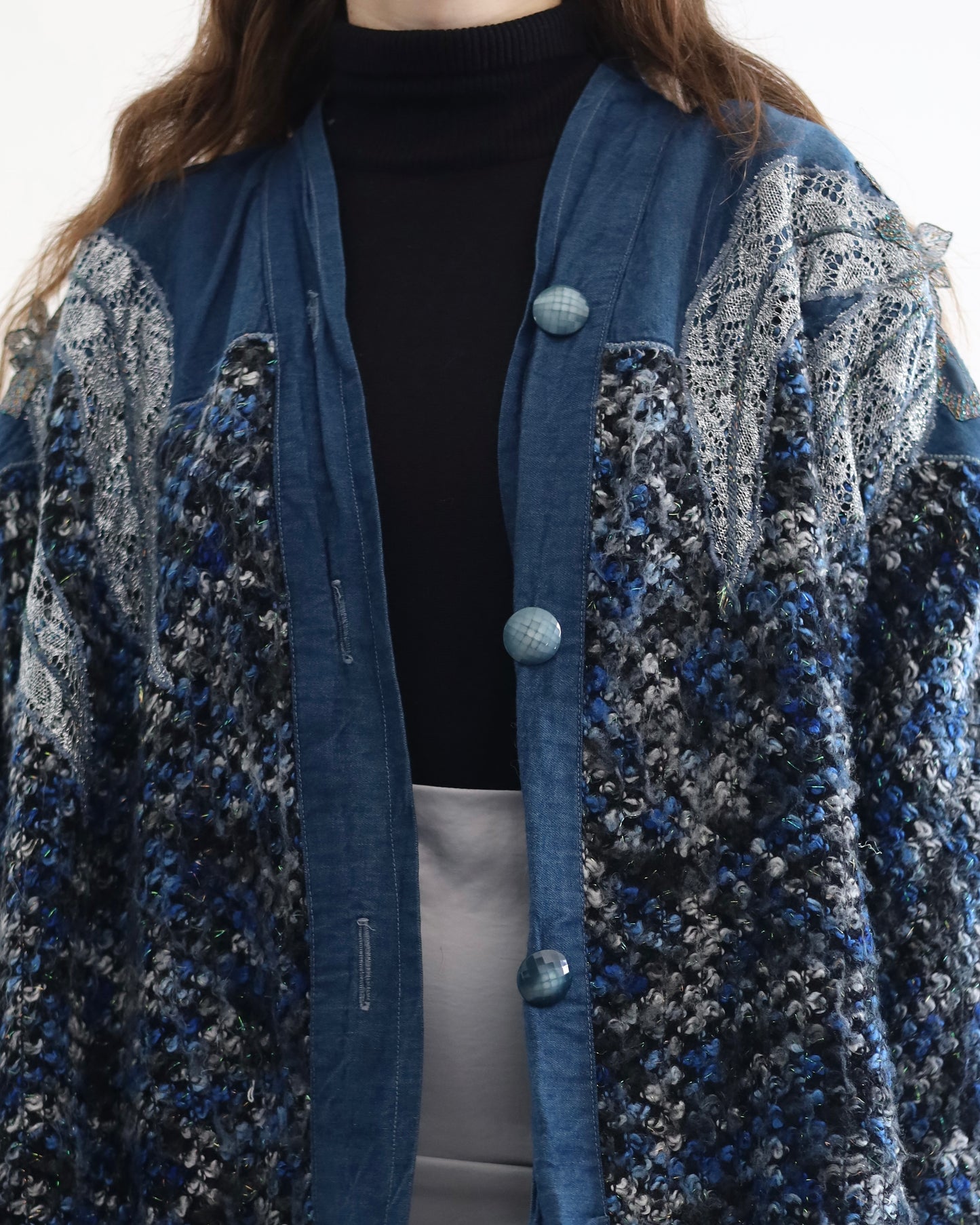 Lurex&denim cardigan