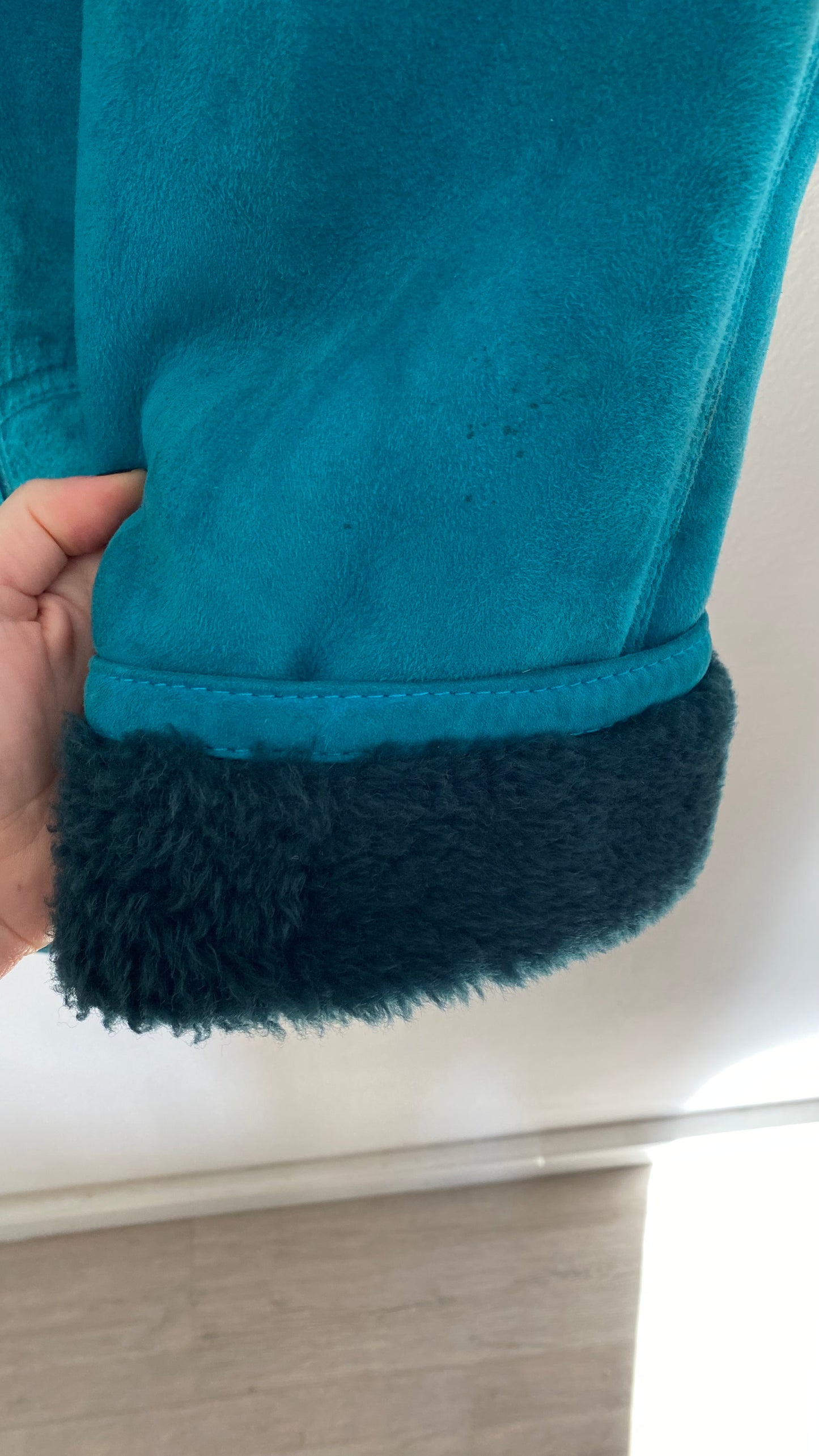 Teal shearling coat