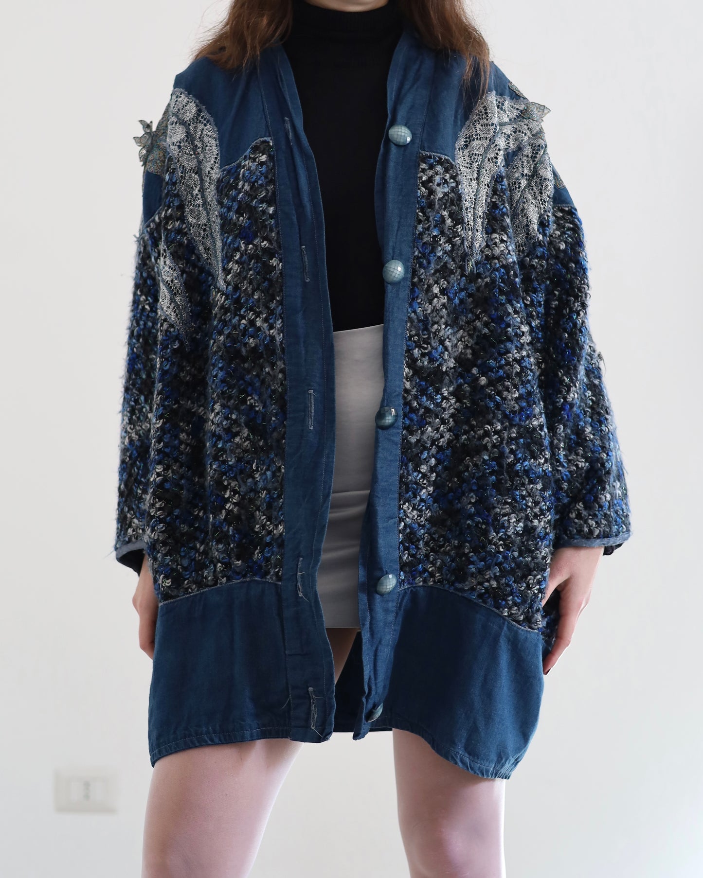 Lurex&denim cardigan