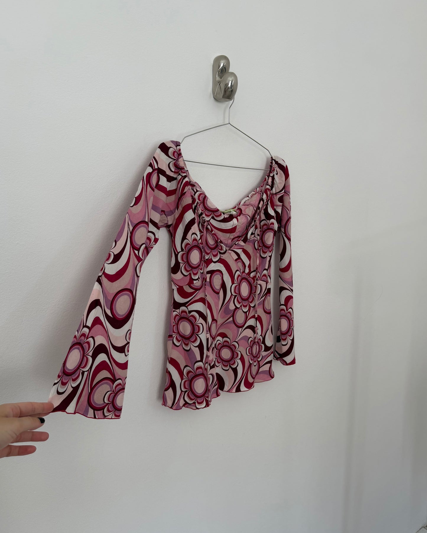 y2k flower print long sleeves top