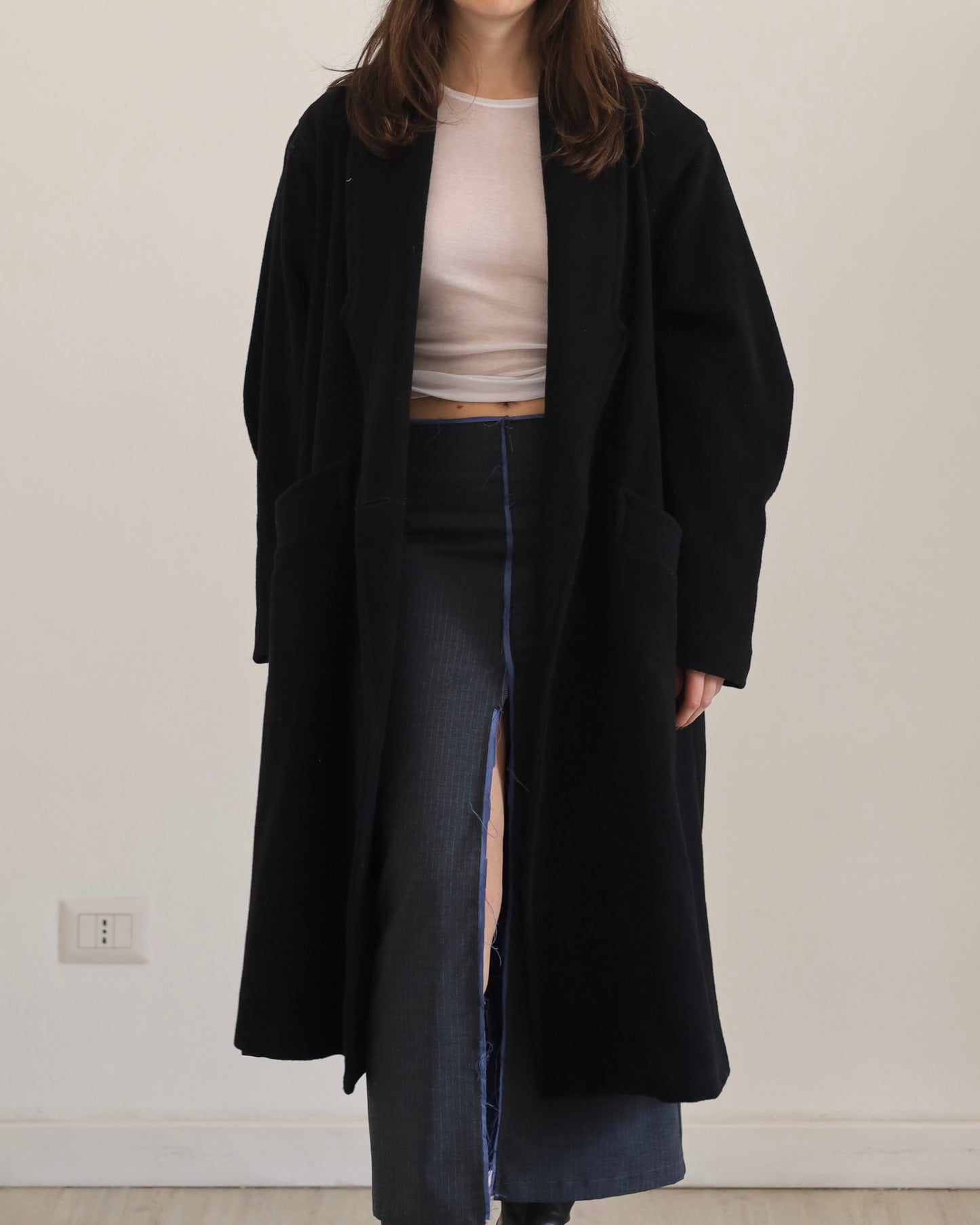 Wool double-breasted long coat