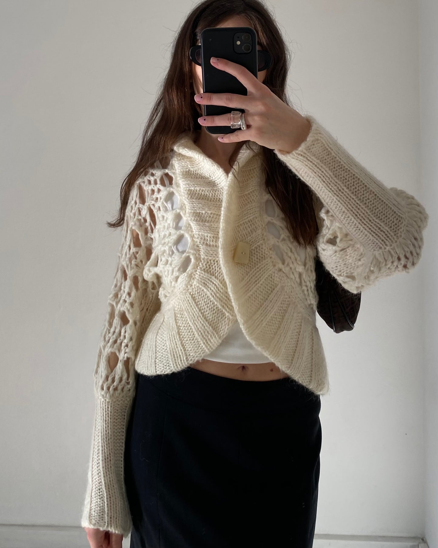 Openwork chunky wool cardigan