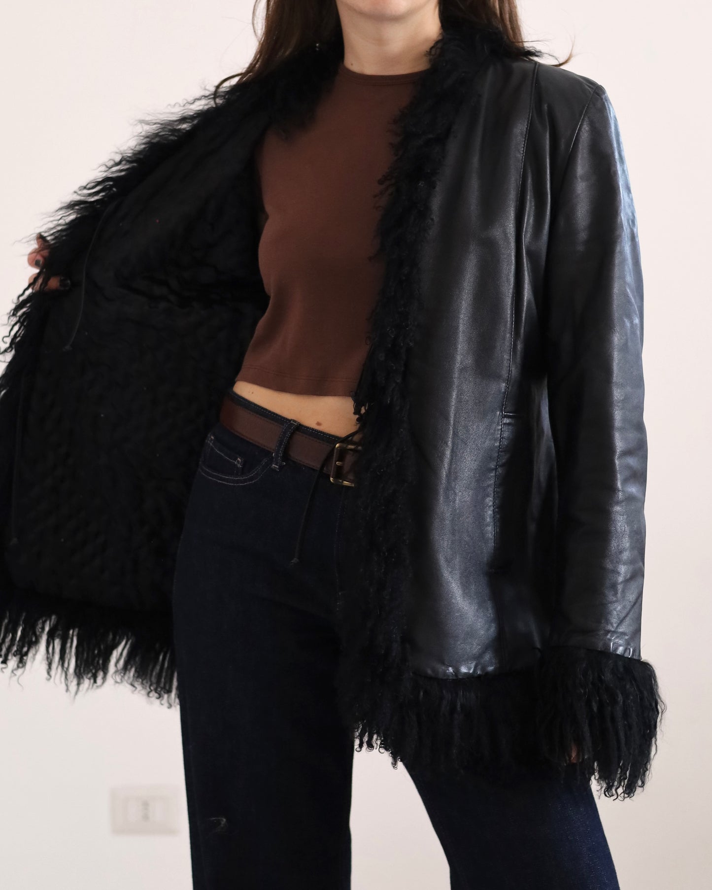 Black leather afghan jacket