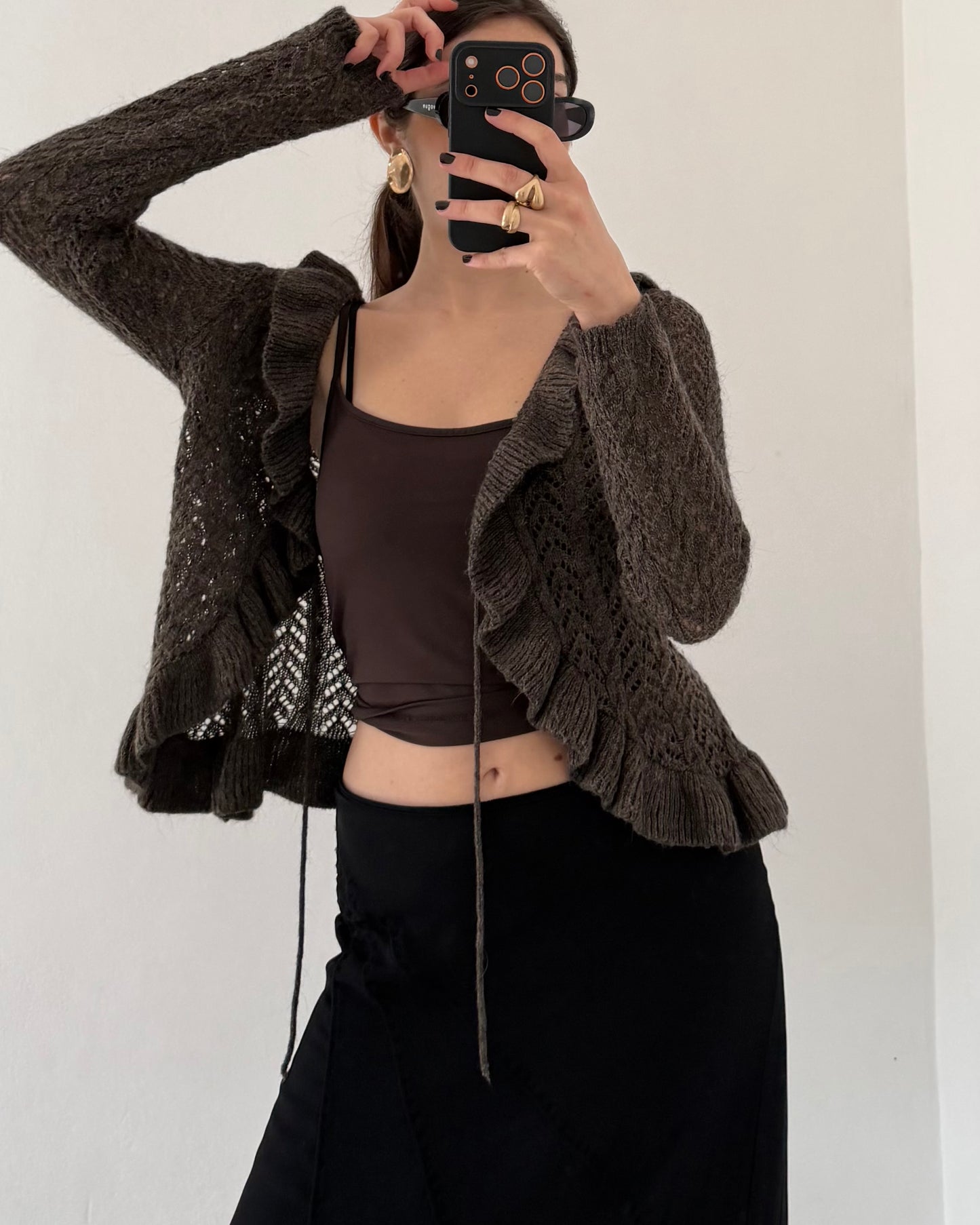 Wool cardigan with volants