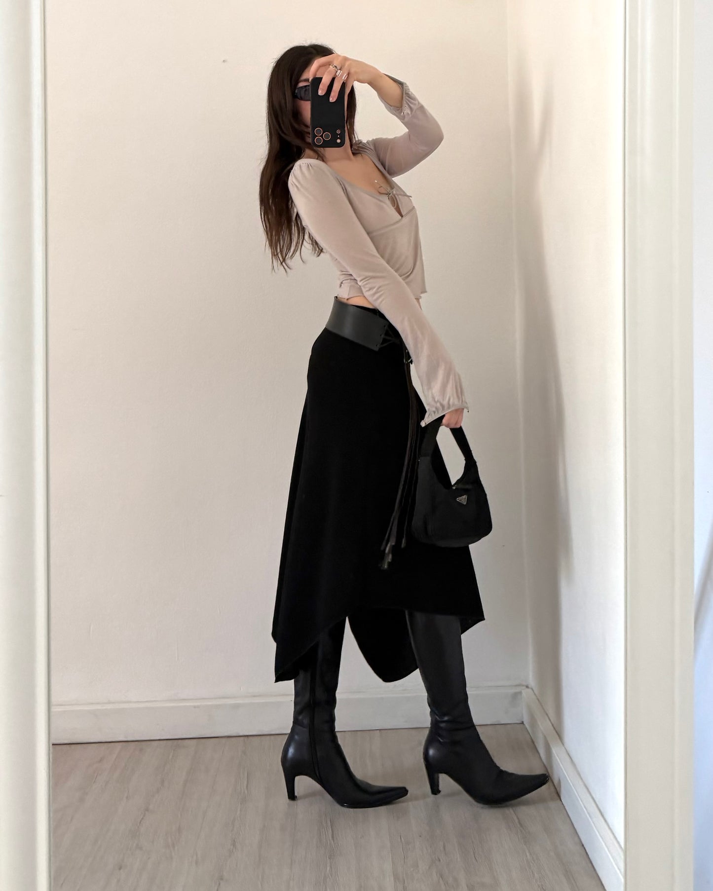 00s black asymmetric skirt