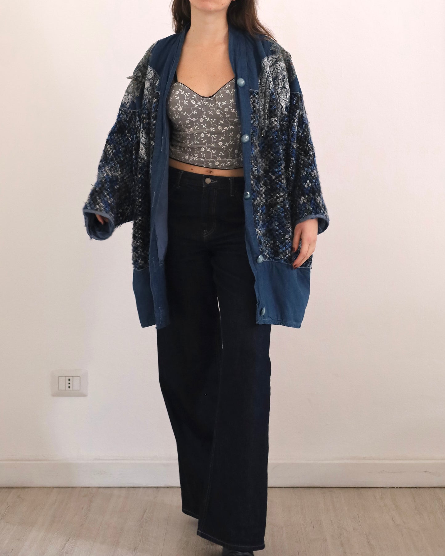 Lurex&denim cardigan