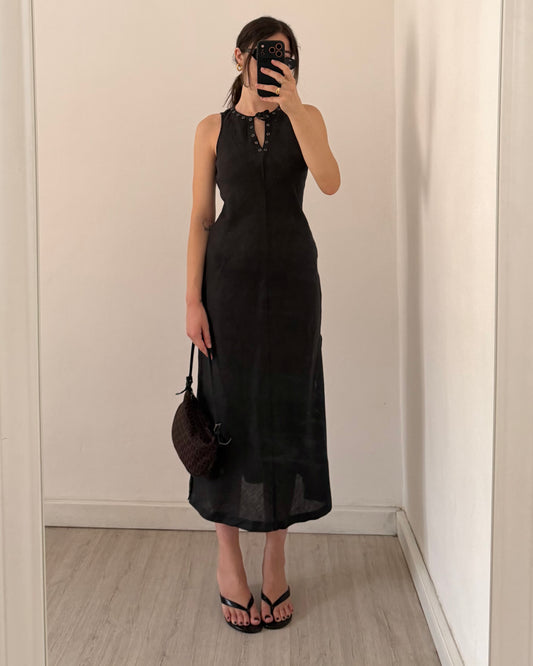 Studded long ramie dress