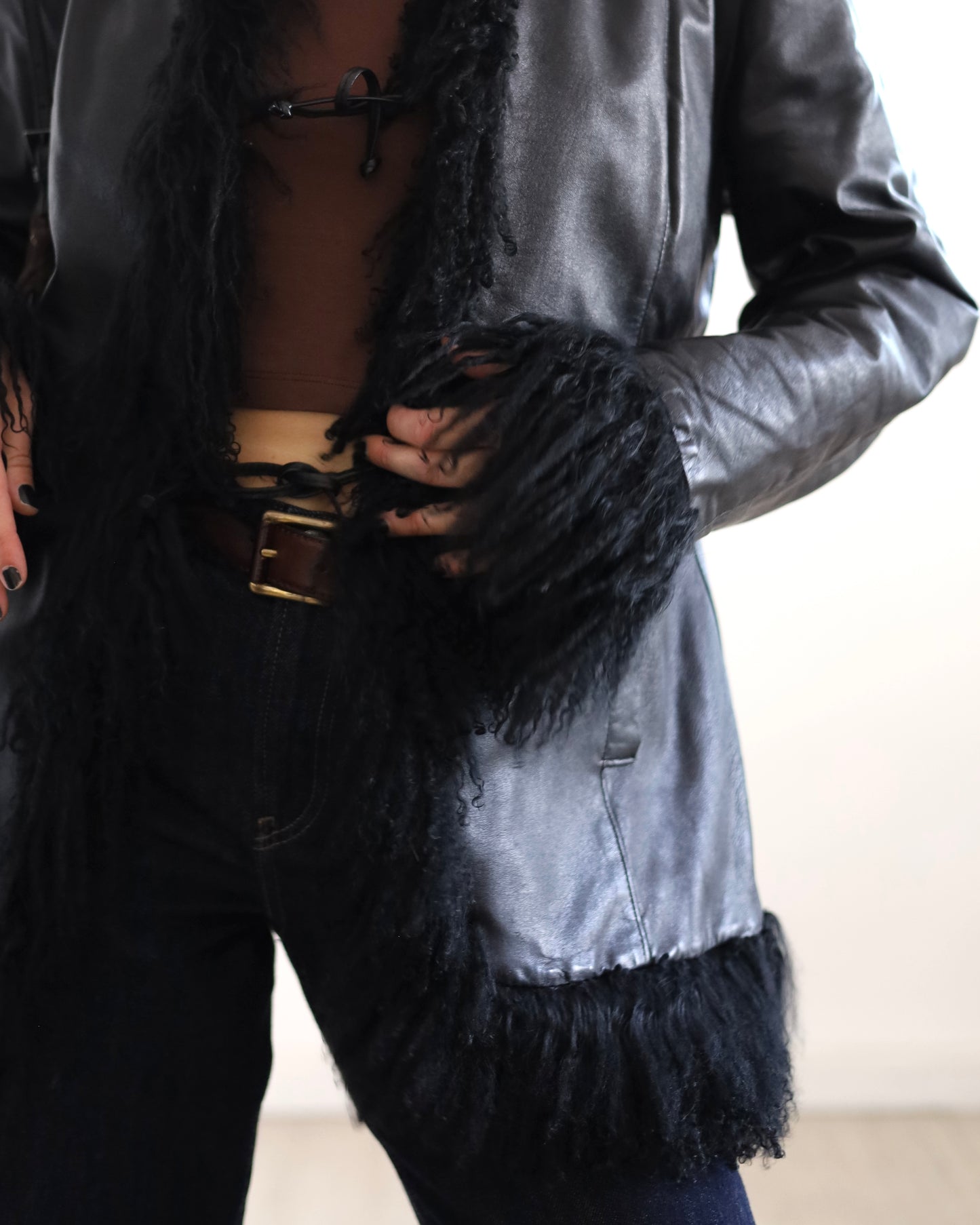 Black leather afghan jacket