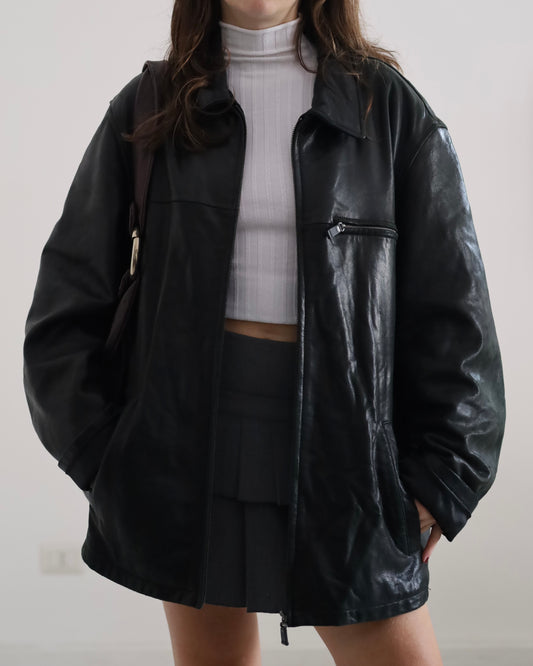 Leather bomber jacket