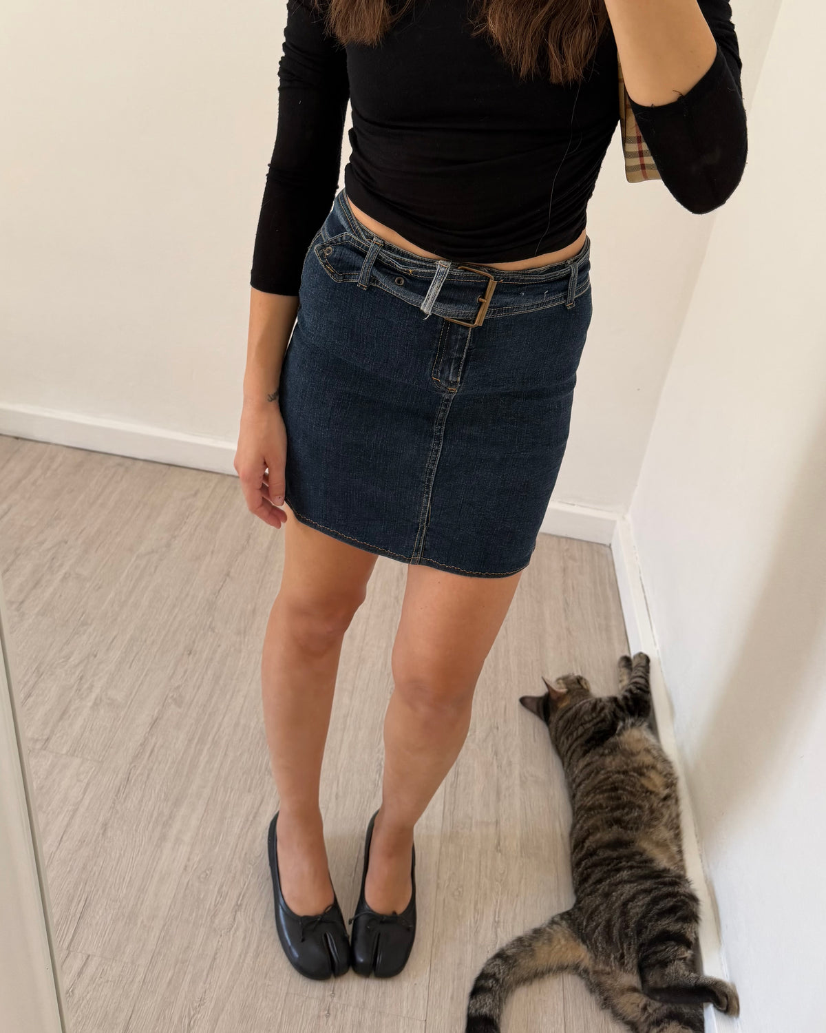 Belted mini skirt