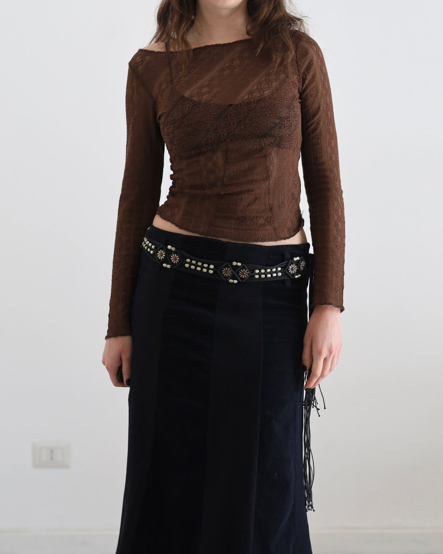 Maxi skirt with embellished belt