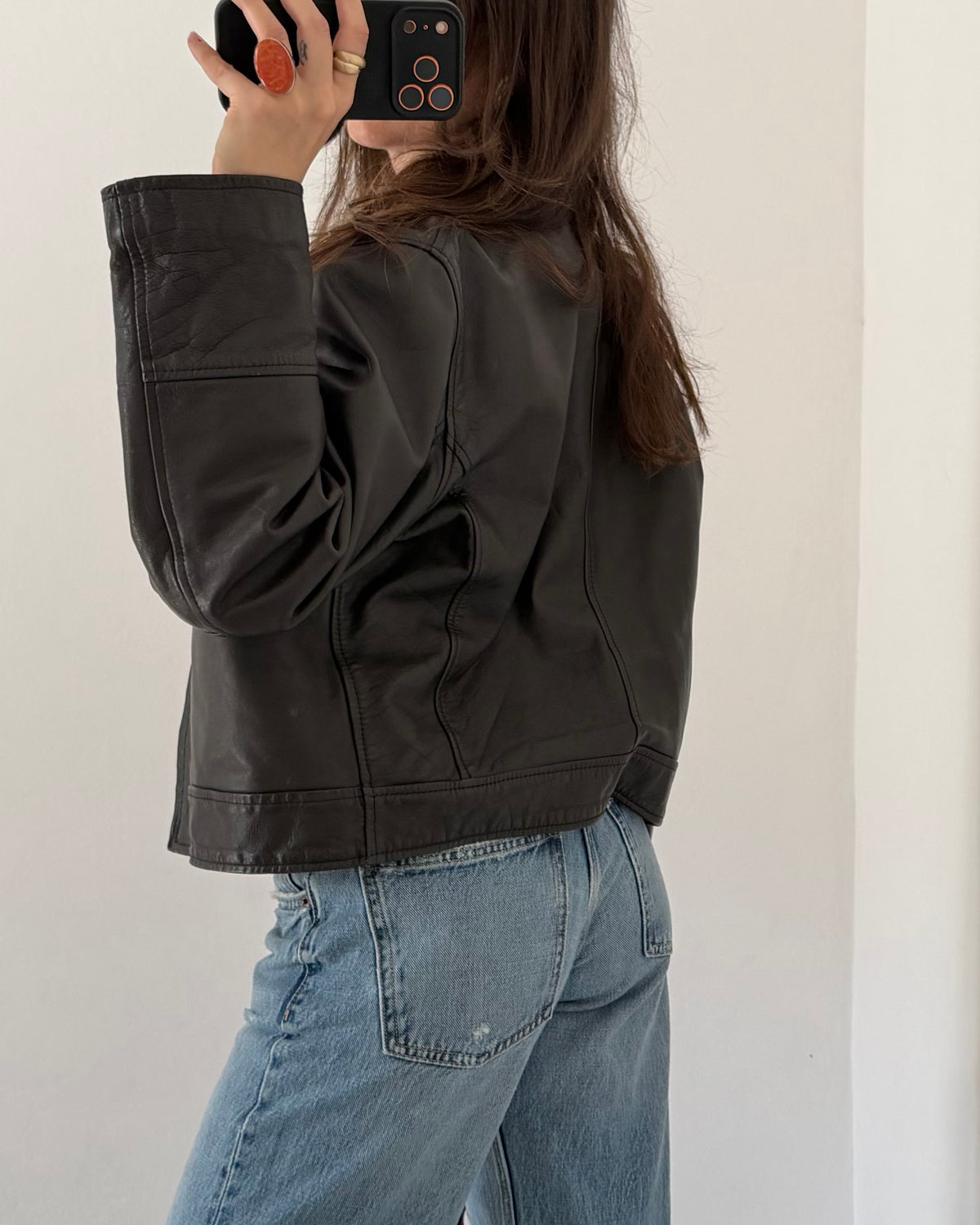 90s brown leather bomber jacket