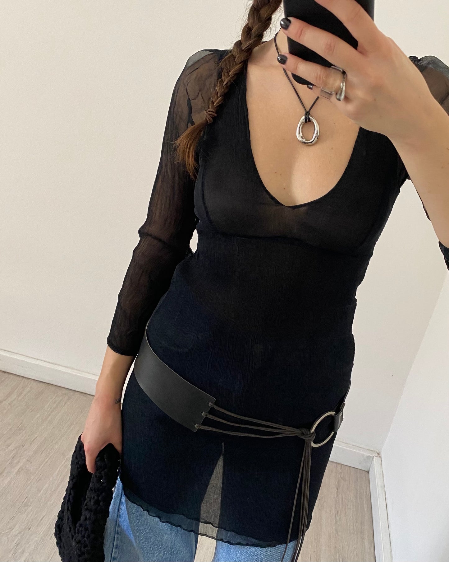 Silk embroidered mini dress