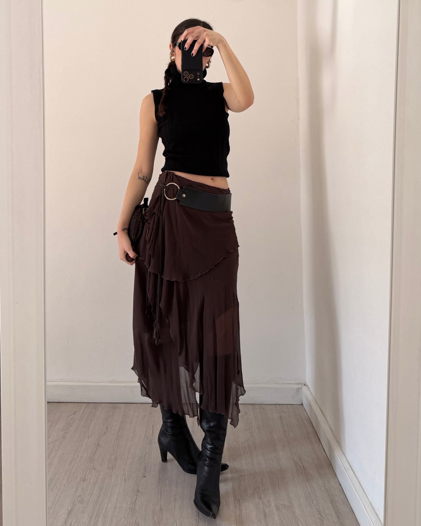 Silk midi skirt