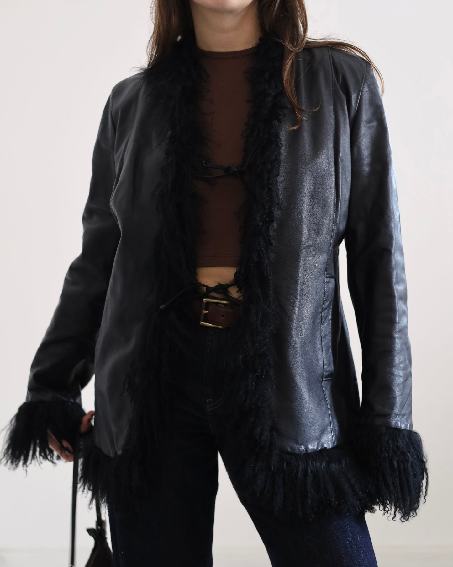 Black leather afghan jacket